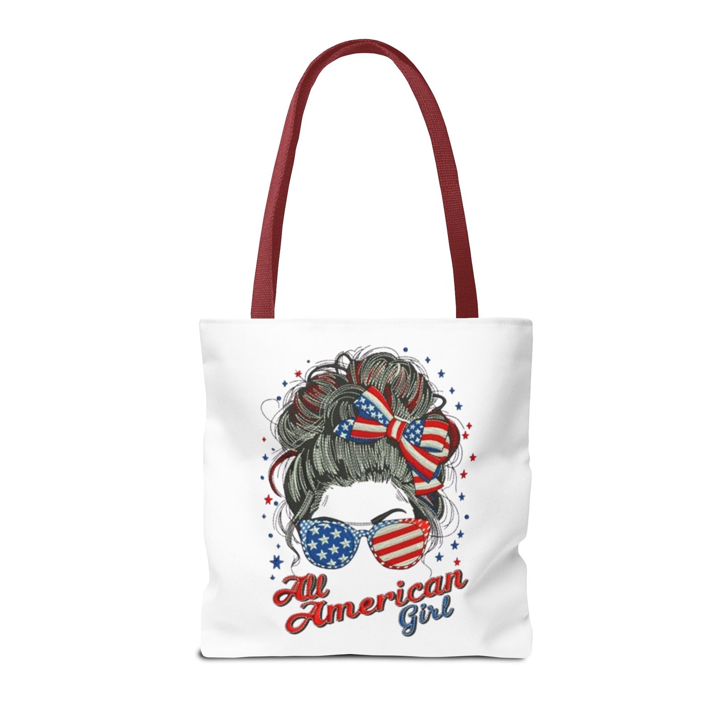 #250 "All American Girl" Patriotic Messy Bun Tote Bag