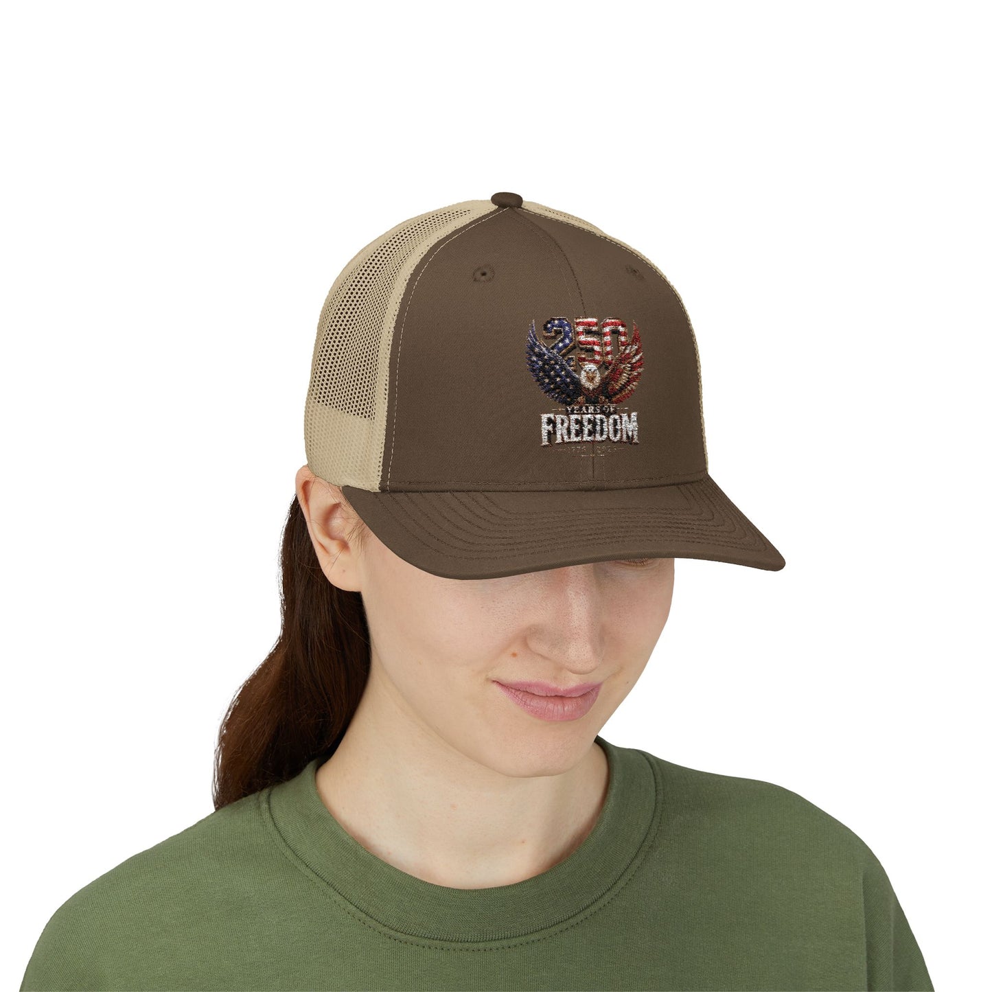 #250 250 Years of Freedom Eagle Patriotic American Flag Anniversary (1776–2026) Snapback Trucker Cap