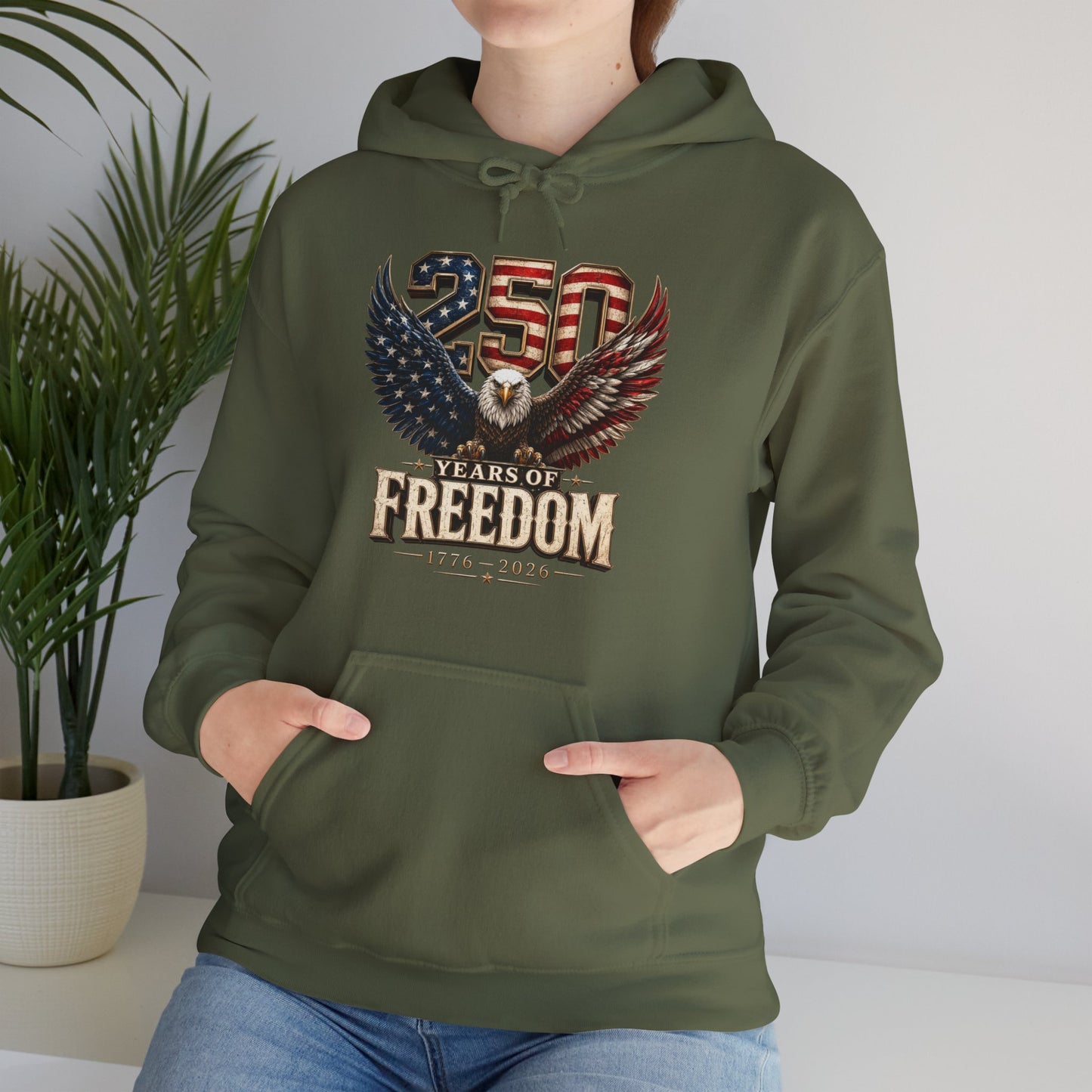 #250 250 Years of Freedom Eagle Patriotic American Flag Anniversary (1776–2026) Patriotic Hoodie