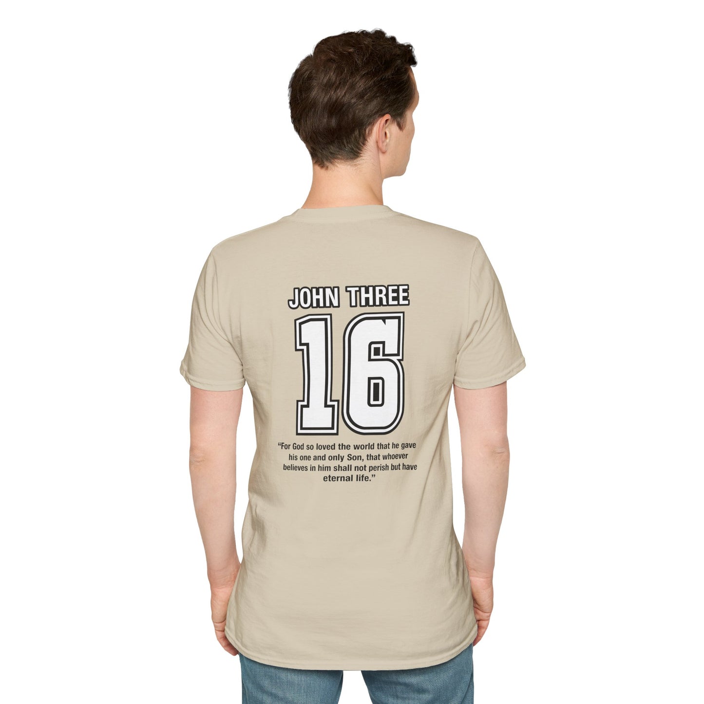John Three 16 Chest and Back Jersey Print with Scripture Tee