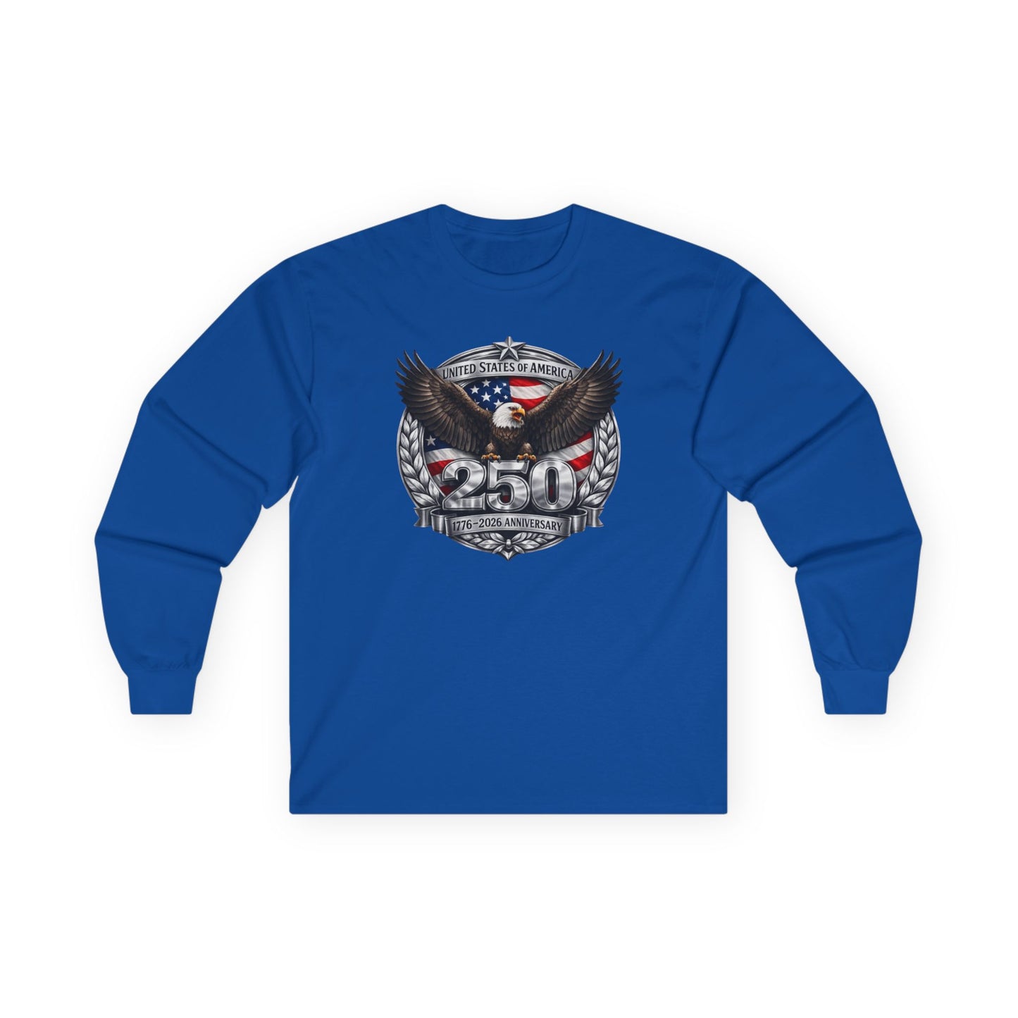 #250 Patriotic Bald Eagle 250 United States Emblem Long Sleeve Tee