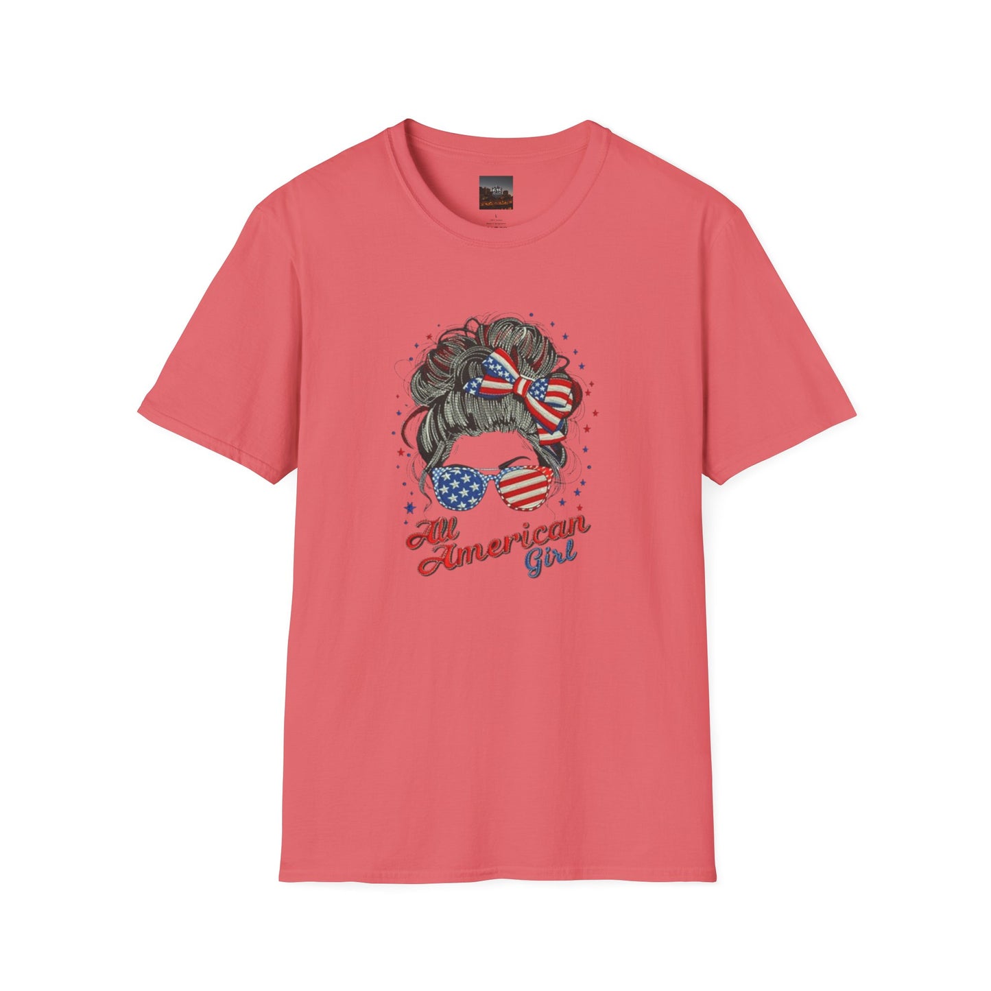 #250 "All American Girl" Patriotic Messy Bun T-Shirt
