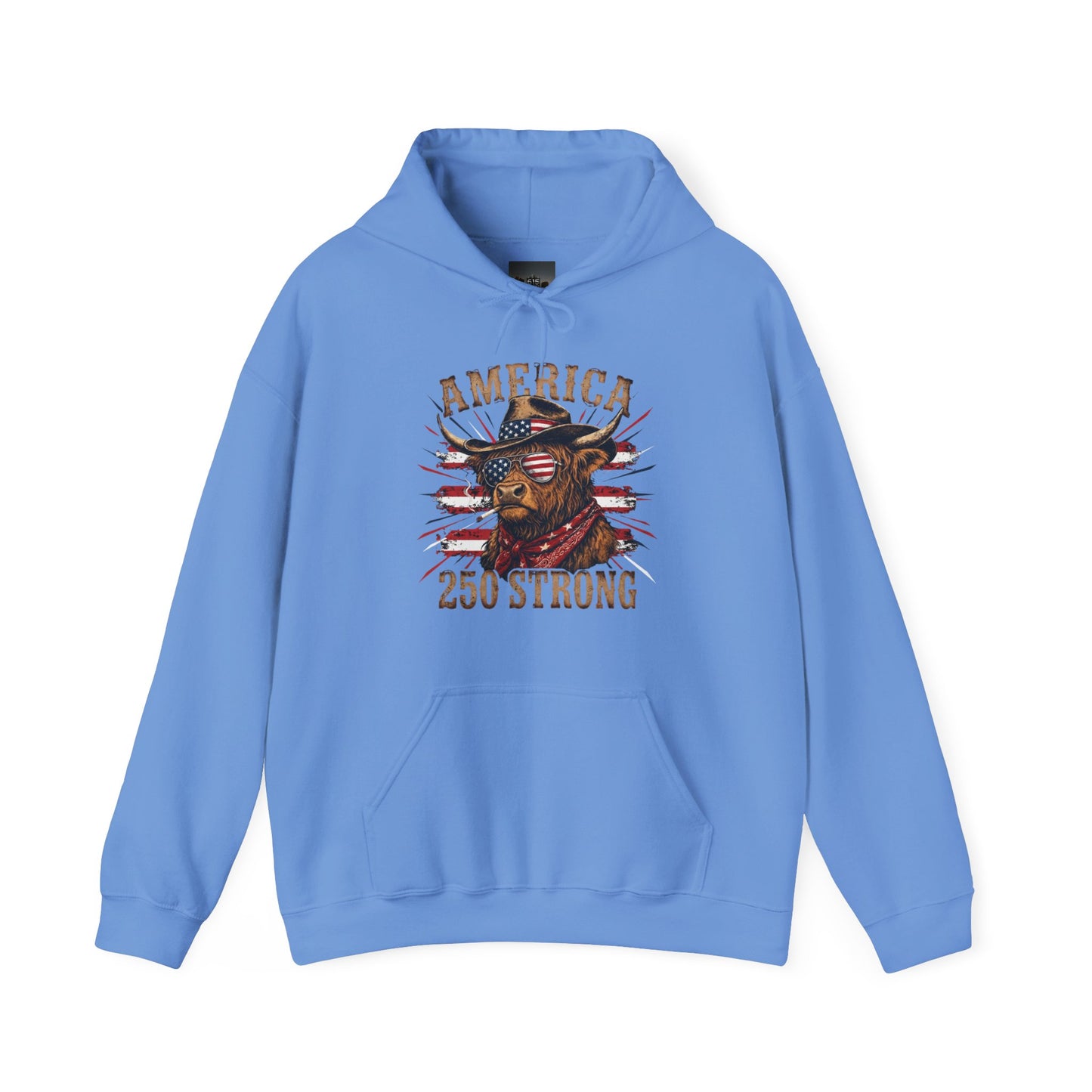 #250 America 250 Strong Patriotic Bull with American Flag Hoodie
