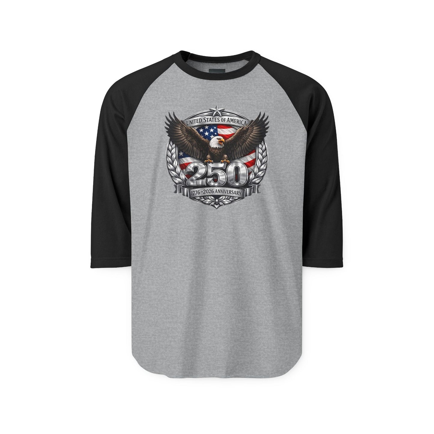 #250 Patriotic Bald Eagle 250 United States Emblem Raglan Shirt Baseball Tee