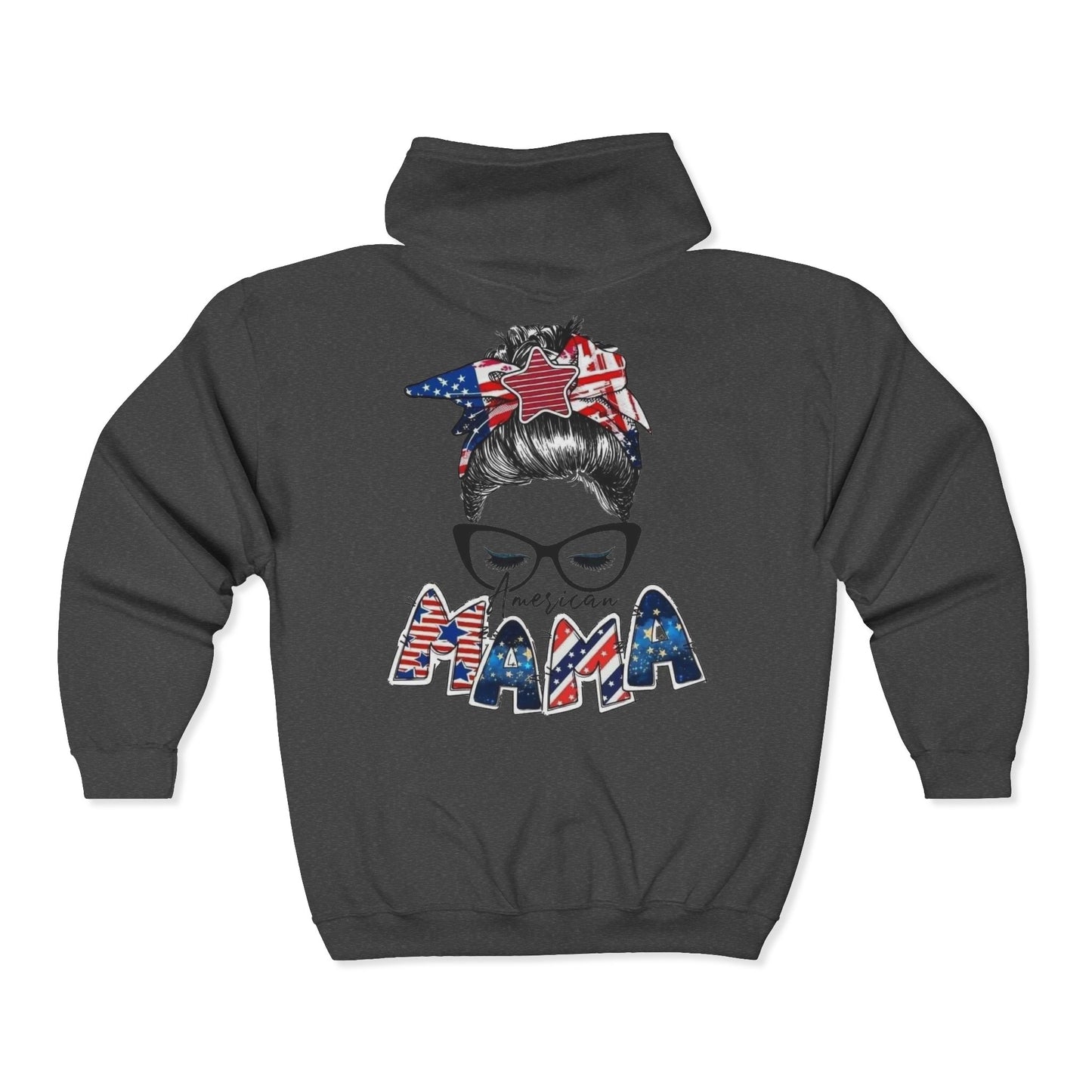 #250 Mama USA Flag Messy Bun Zip Hoodie