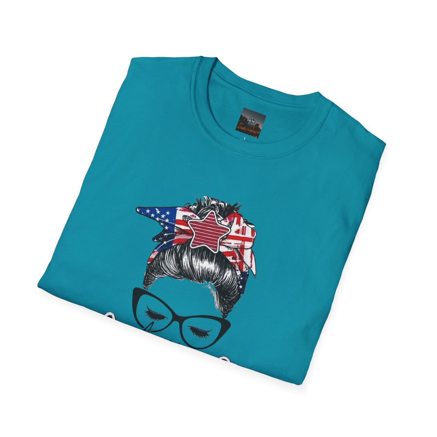 Mama USA Flag Messy Bun T-Shirt