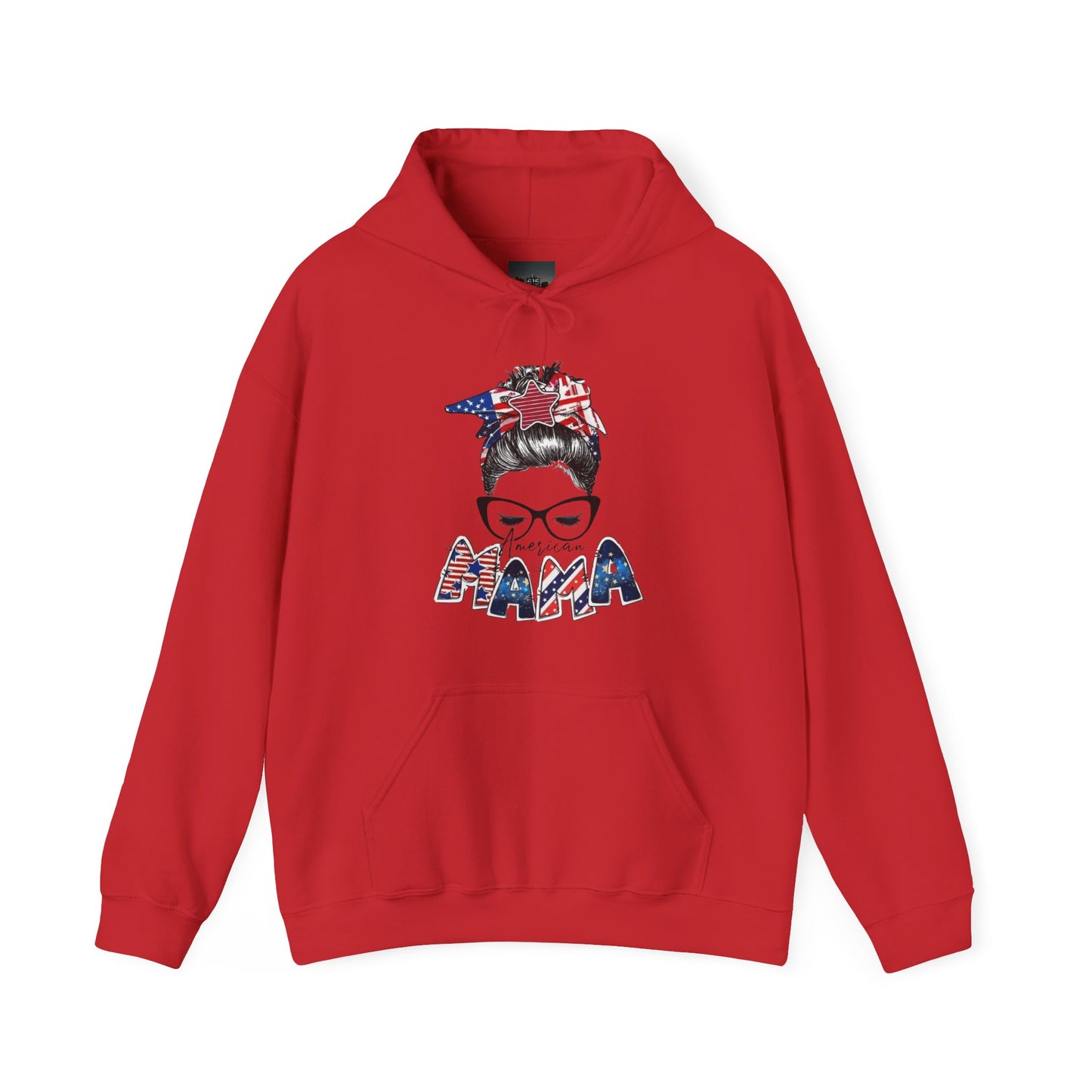#250 Mama USA Flag Messy Bun Hoodie