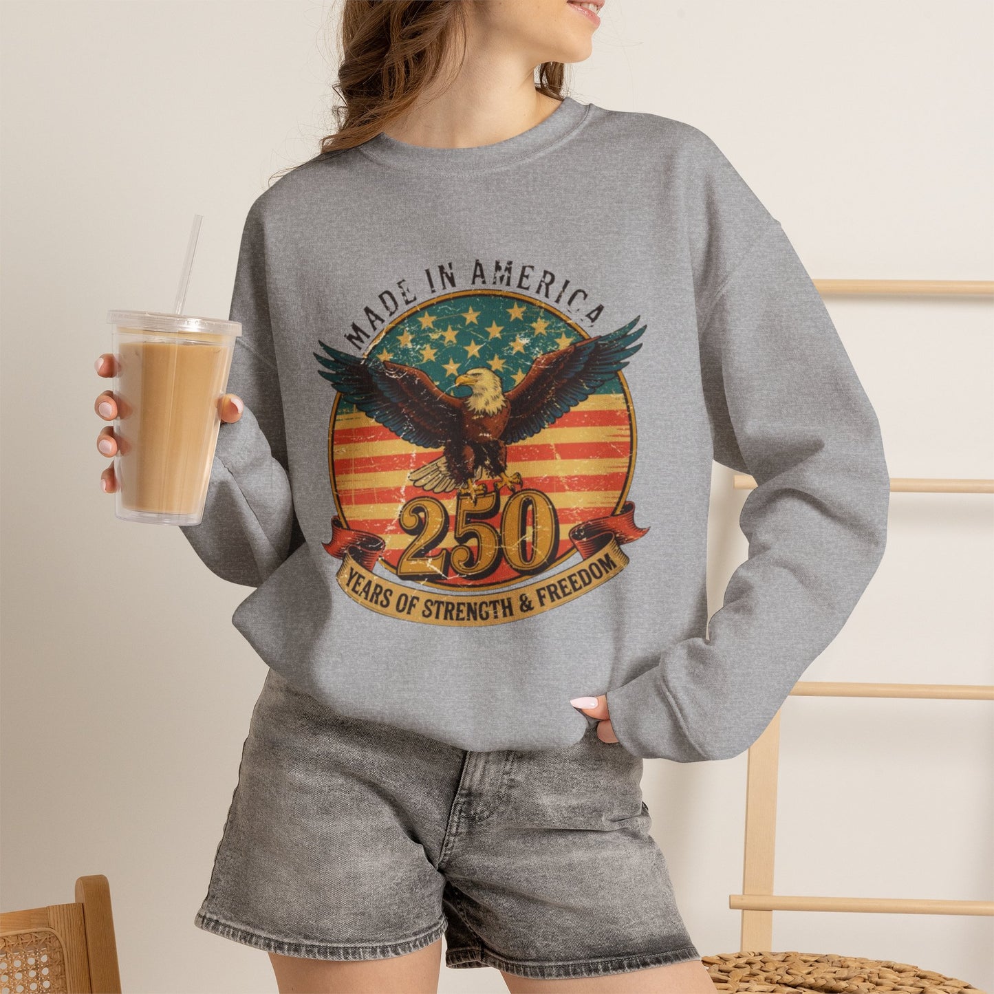 #250 Made in America Eagle 250th Anniversary Patriotic Crewneck Sweatshirt