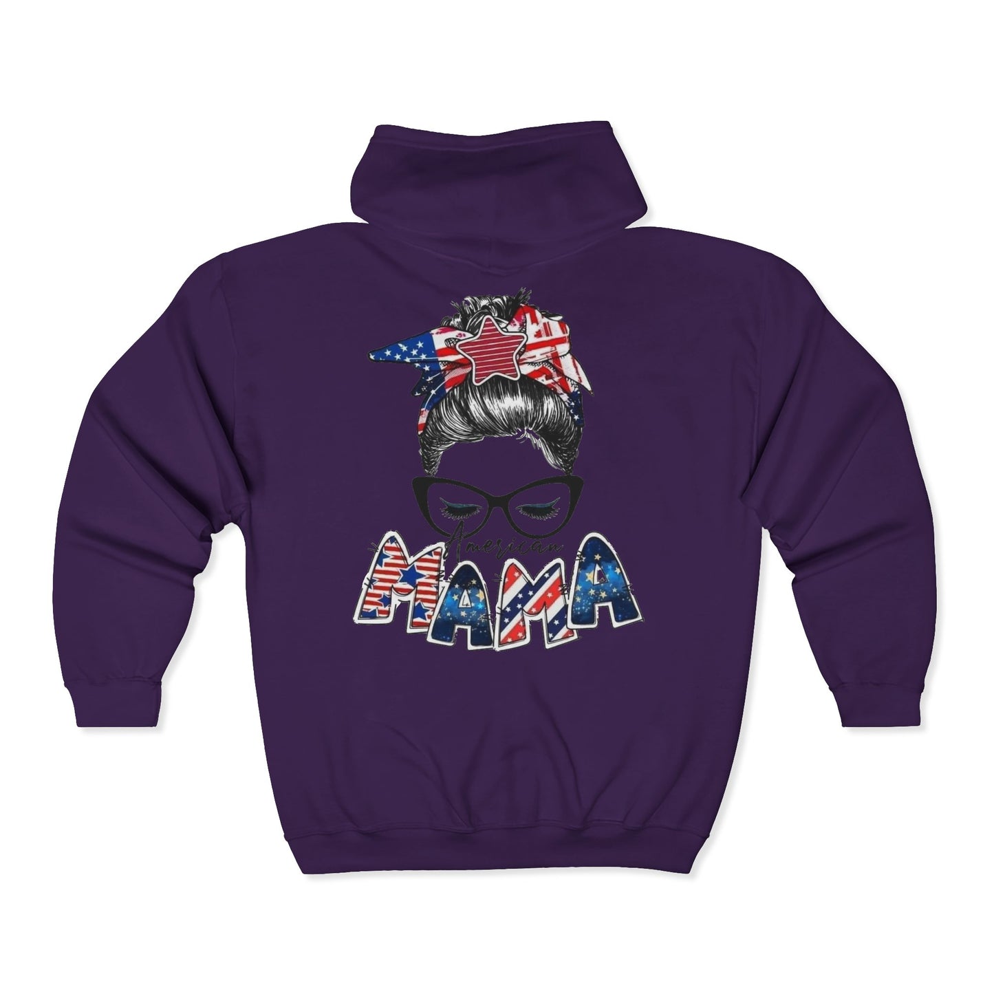 #250 Mama USA Flag Messy Bun Zip Hoodie