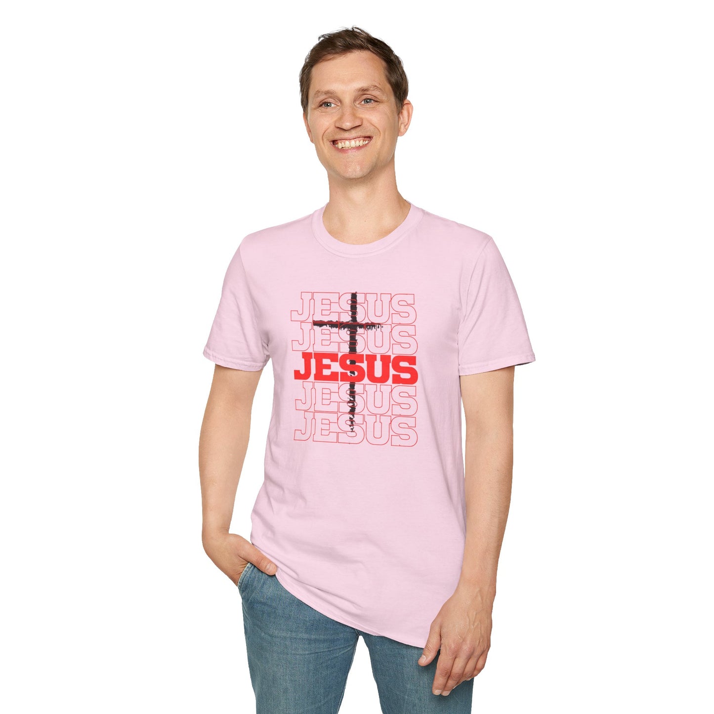 Jesus Cross Red Text Black Cross Graphic T-Shirt — Religious Faith Tee