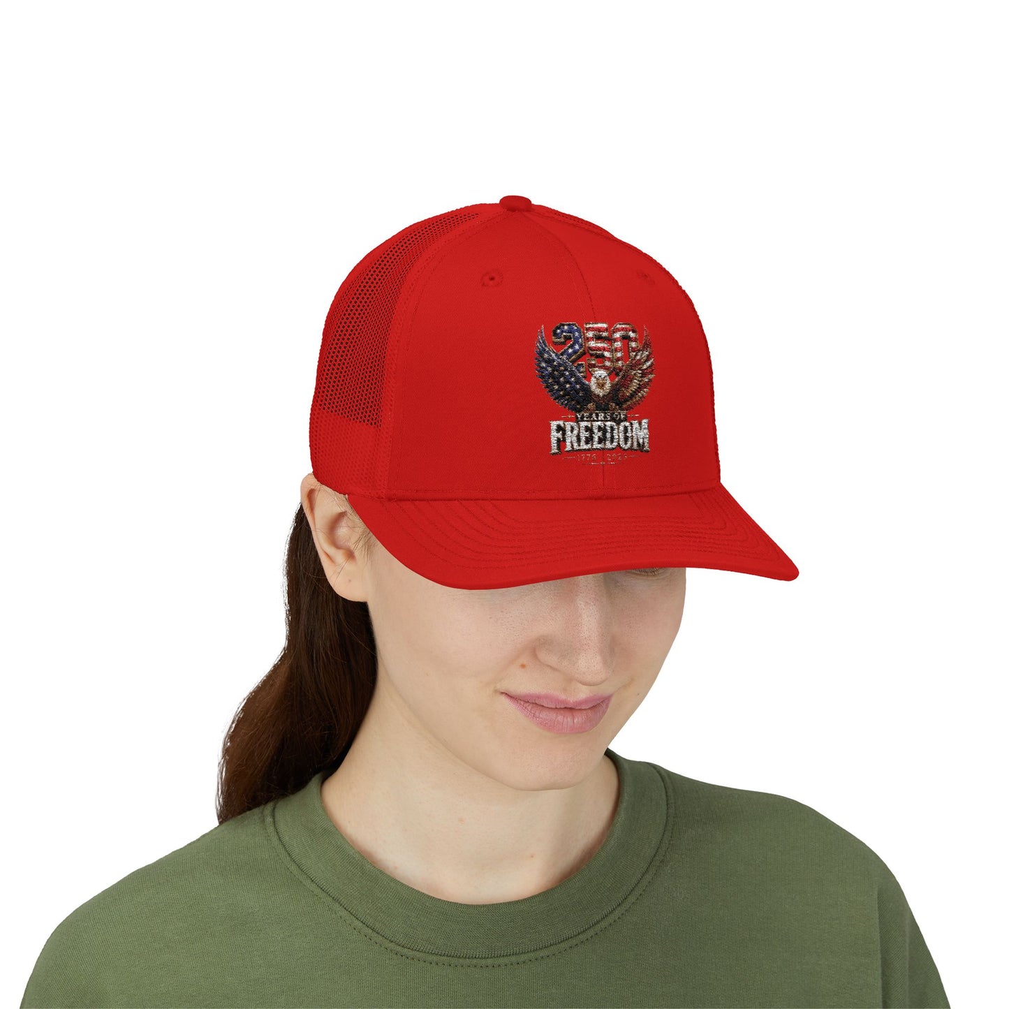 #250 250 Years of Freedom Eagle Patriotic American Flag Anniversary (1776–2026) Snapback Trucker Cap