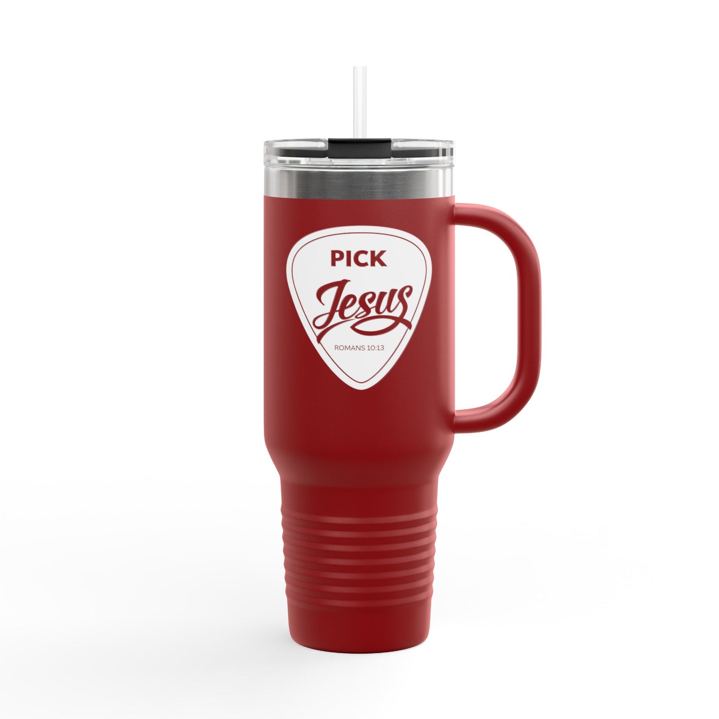 Pick Jesus Guitar Pick 40oz Christian Guitar Pick Design (Romans 10:13) Insulated Travel Mug