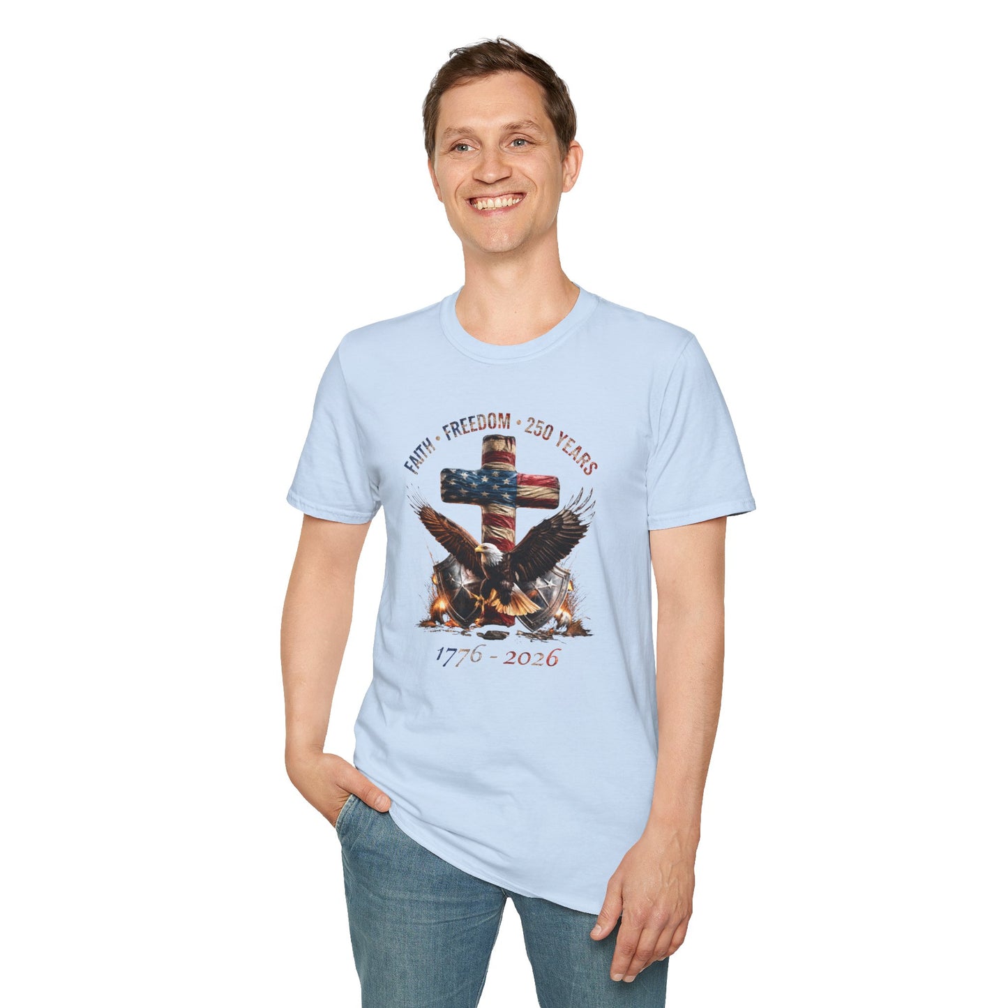 #250 Faith • Freedom 250 Years American Flag Cross & Eagle 1776-2026 T-Shirt