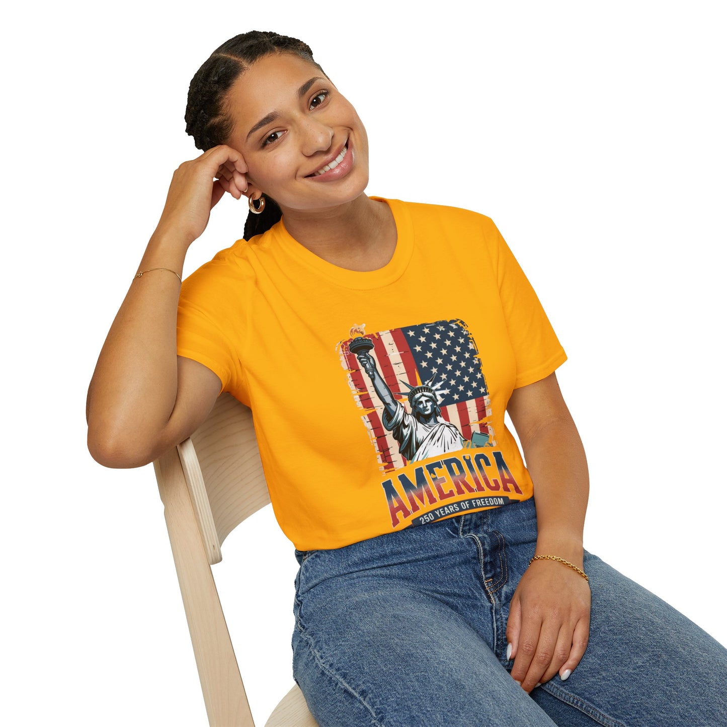 #250 Statue of Liberty American Flag 'America' Patriotic Independence Day T‑Shirt