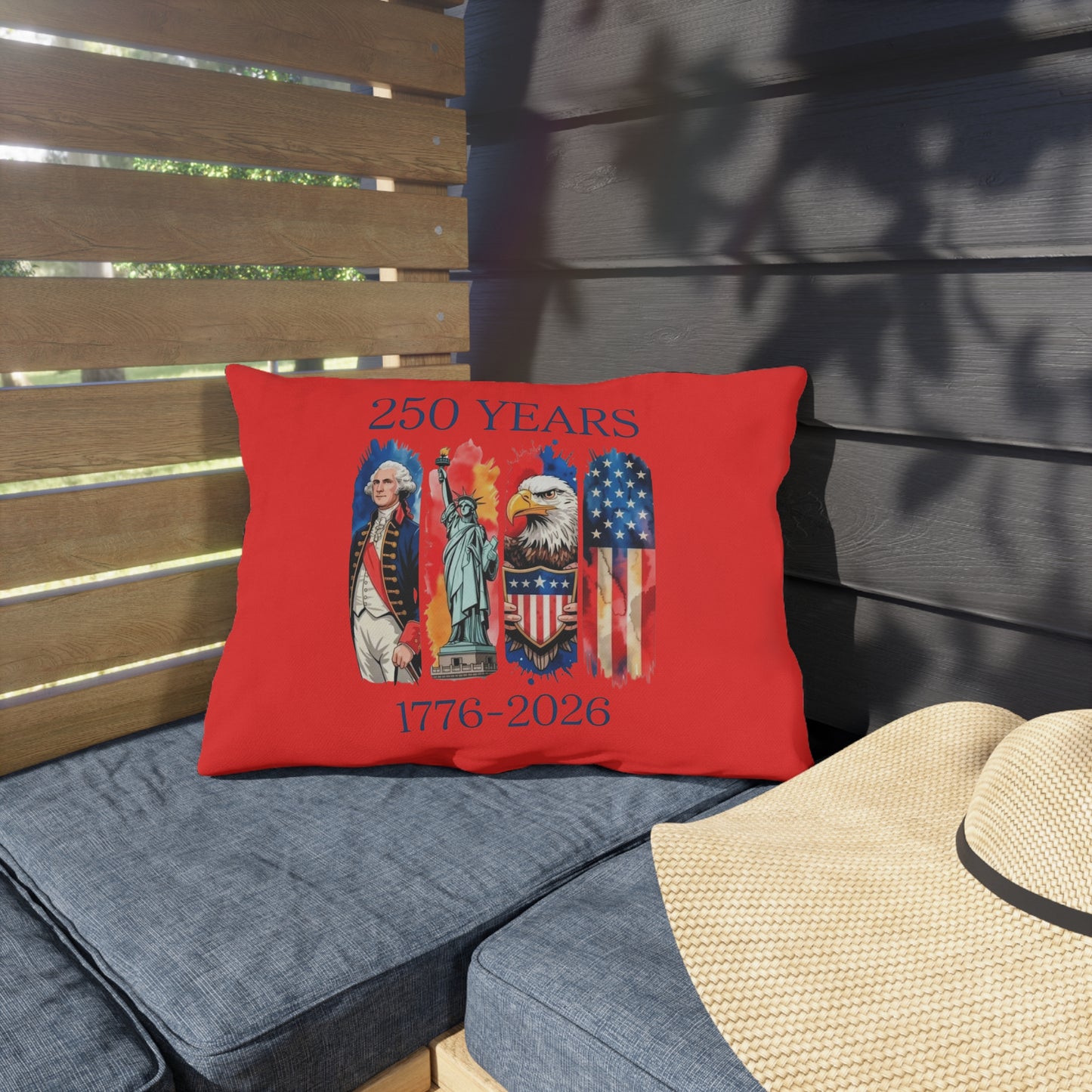 #250 250 Years American History Celebration 1776–2026 Patriotic Outdoor Throw Pillow