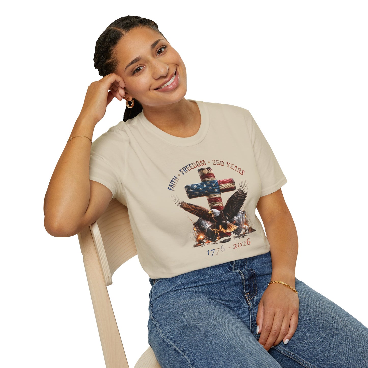 #250 Faith • Freedom 250 Years American Flag Cross & Eagle 1776-2026 T-Shirt
