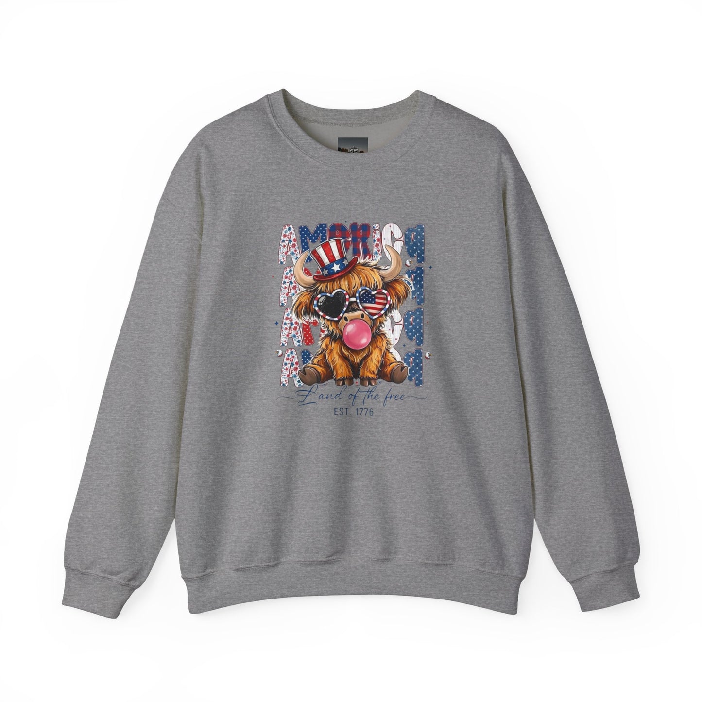 #250 American Flag Bubblegum Patriotic Highland Cow Sweatshirt