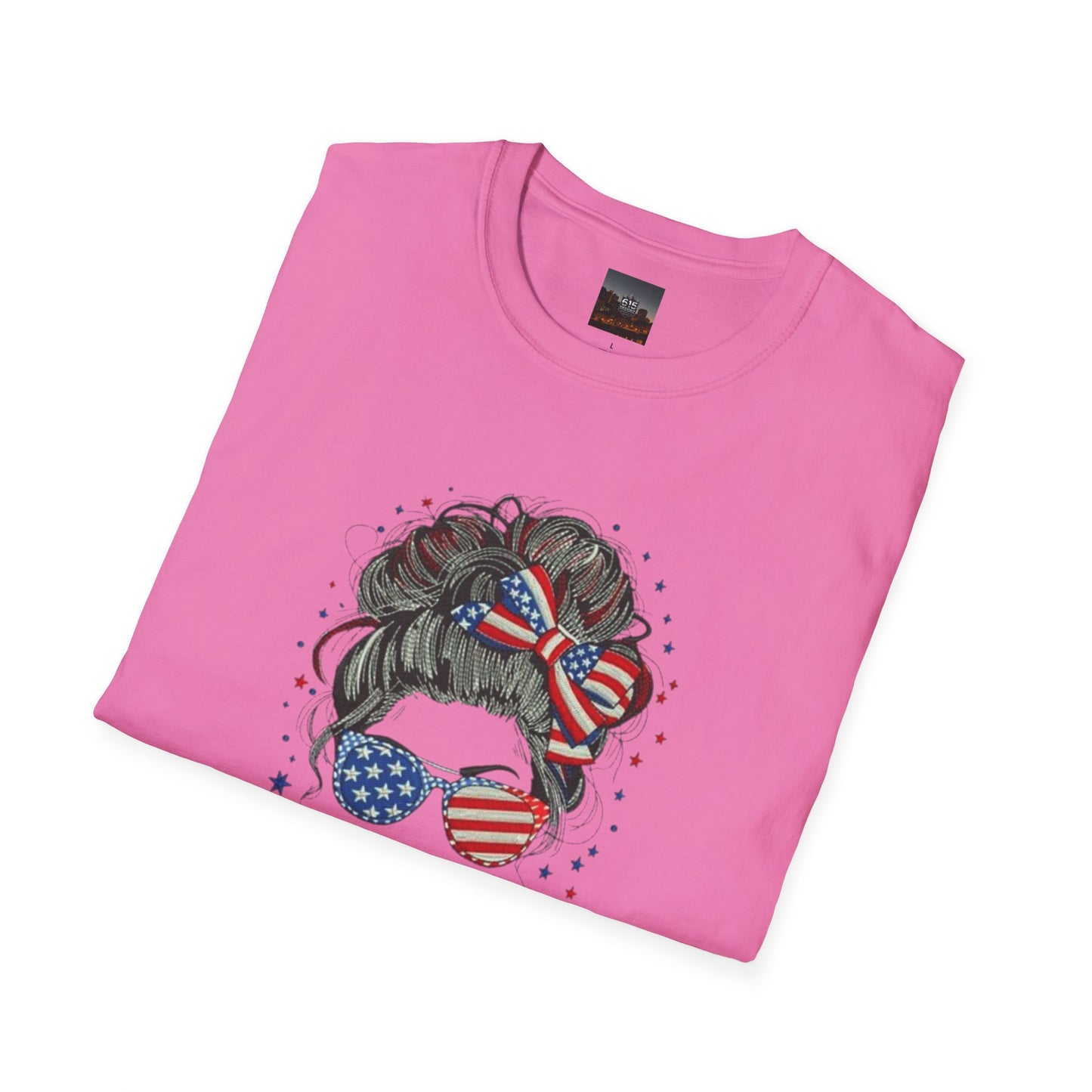 #250 "All American Girl" Patriotic Messy Bun T-Shirt