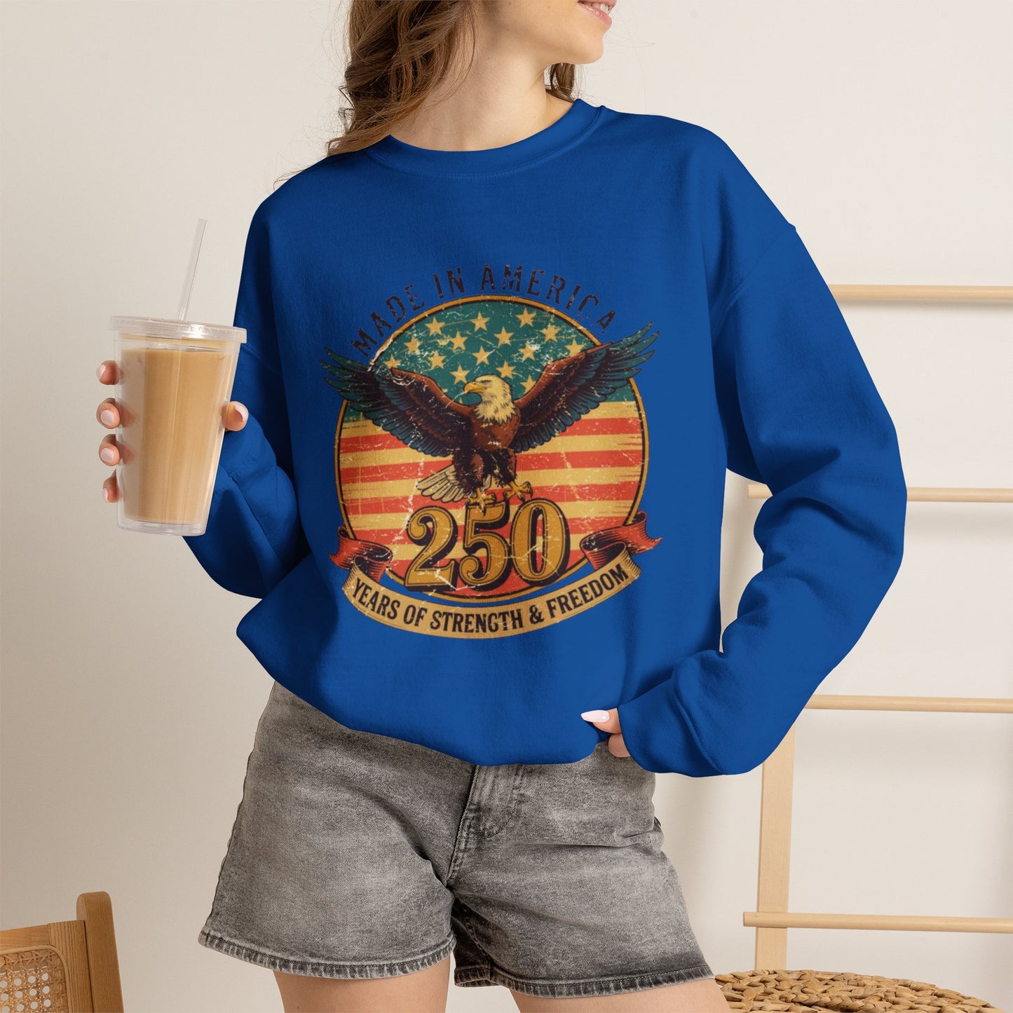 #250 Made in America Eagle 250th Anniversary Patriotic Crewneck Sweatshirt