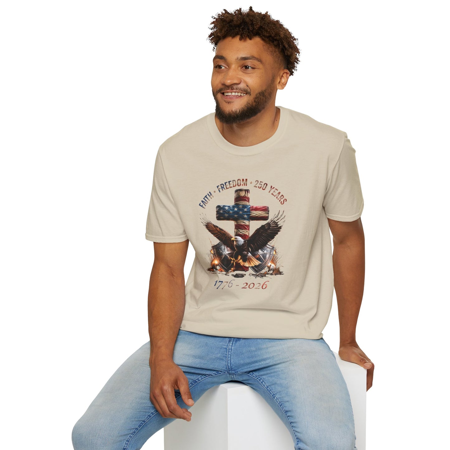 #250 Faith • Freedom 250 Years American Flag Cross & Eagle 1776-2026 T-Shirt