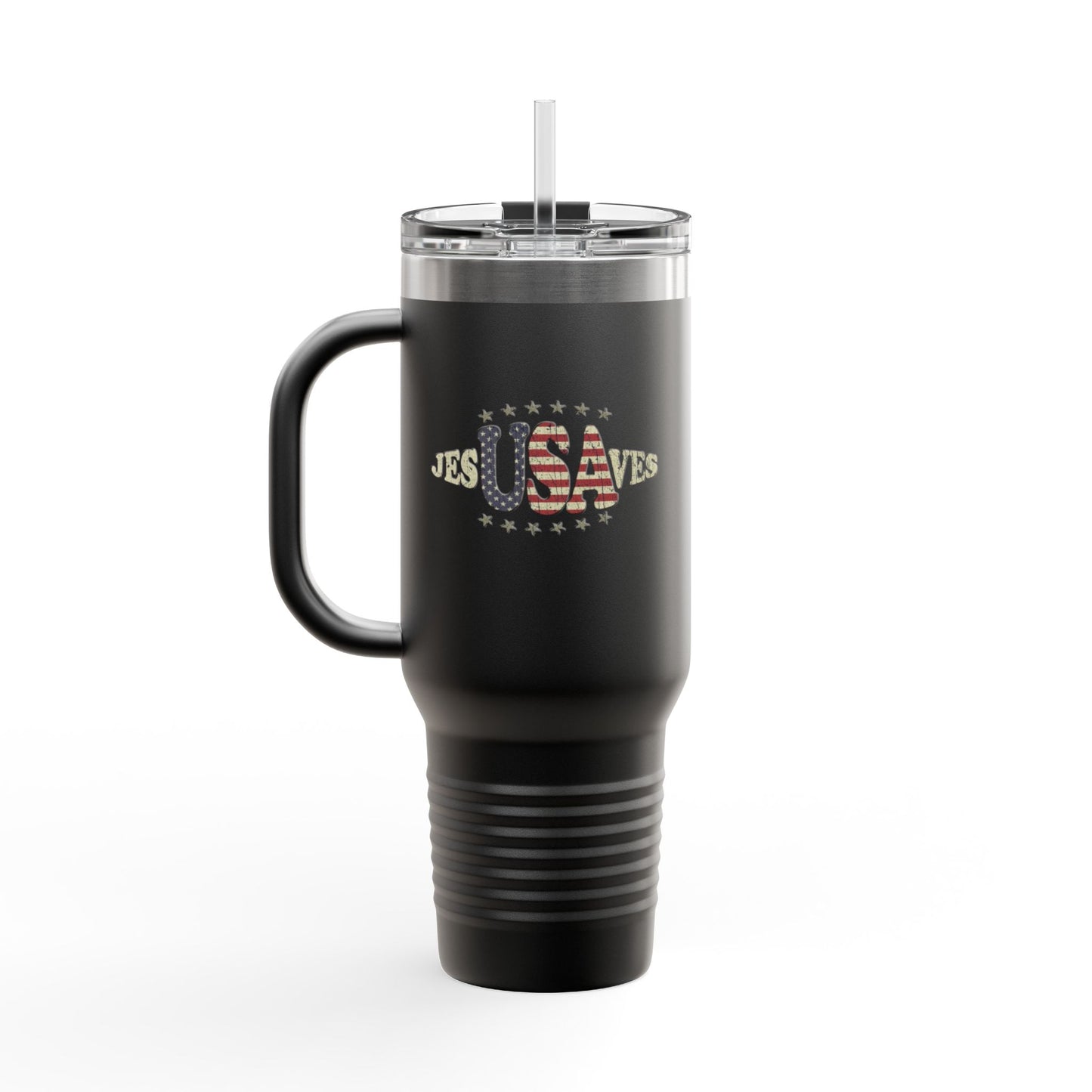 JesUSAves Patriotic 40oz Insulated Travel Mug – American Flag Christian Faith Steel Tumbler