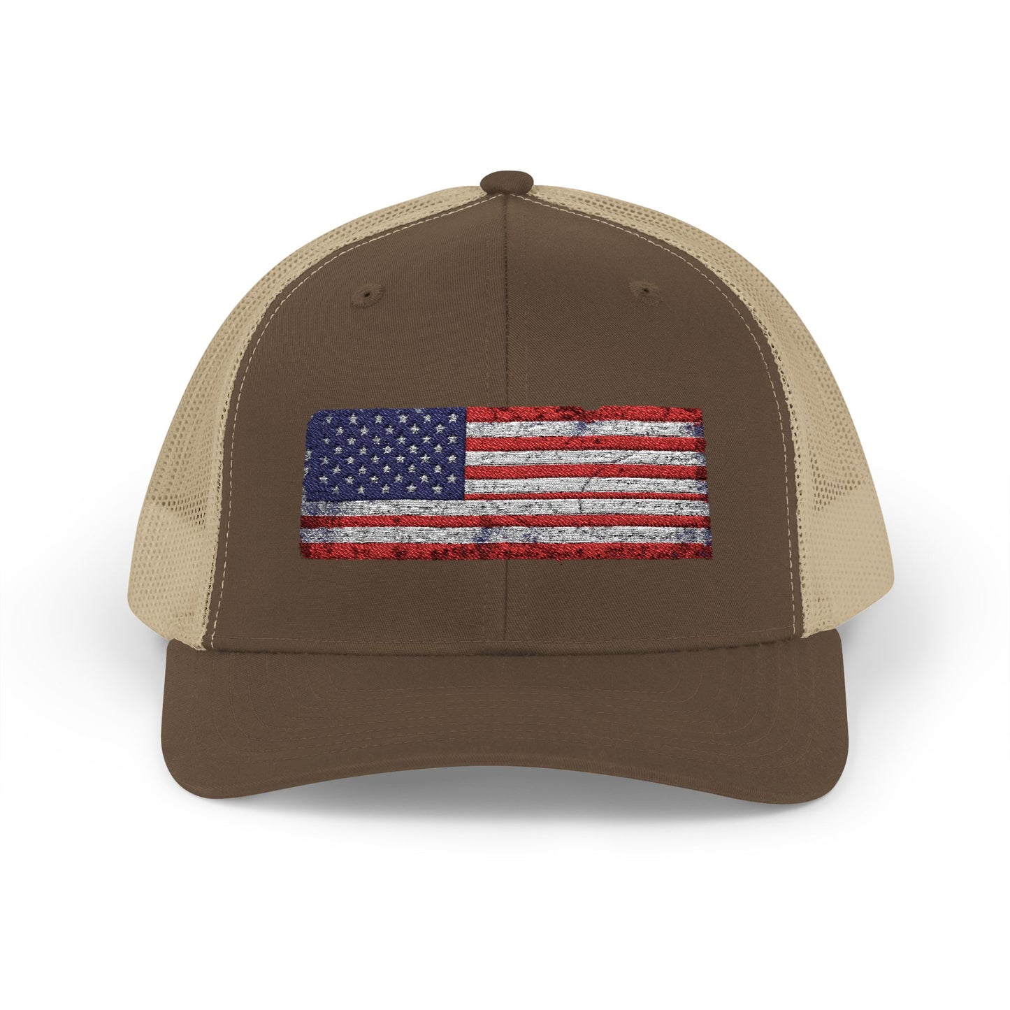 #250 Distressed American Flag Snapback Trucker Cap