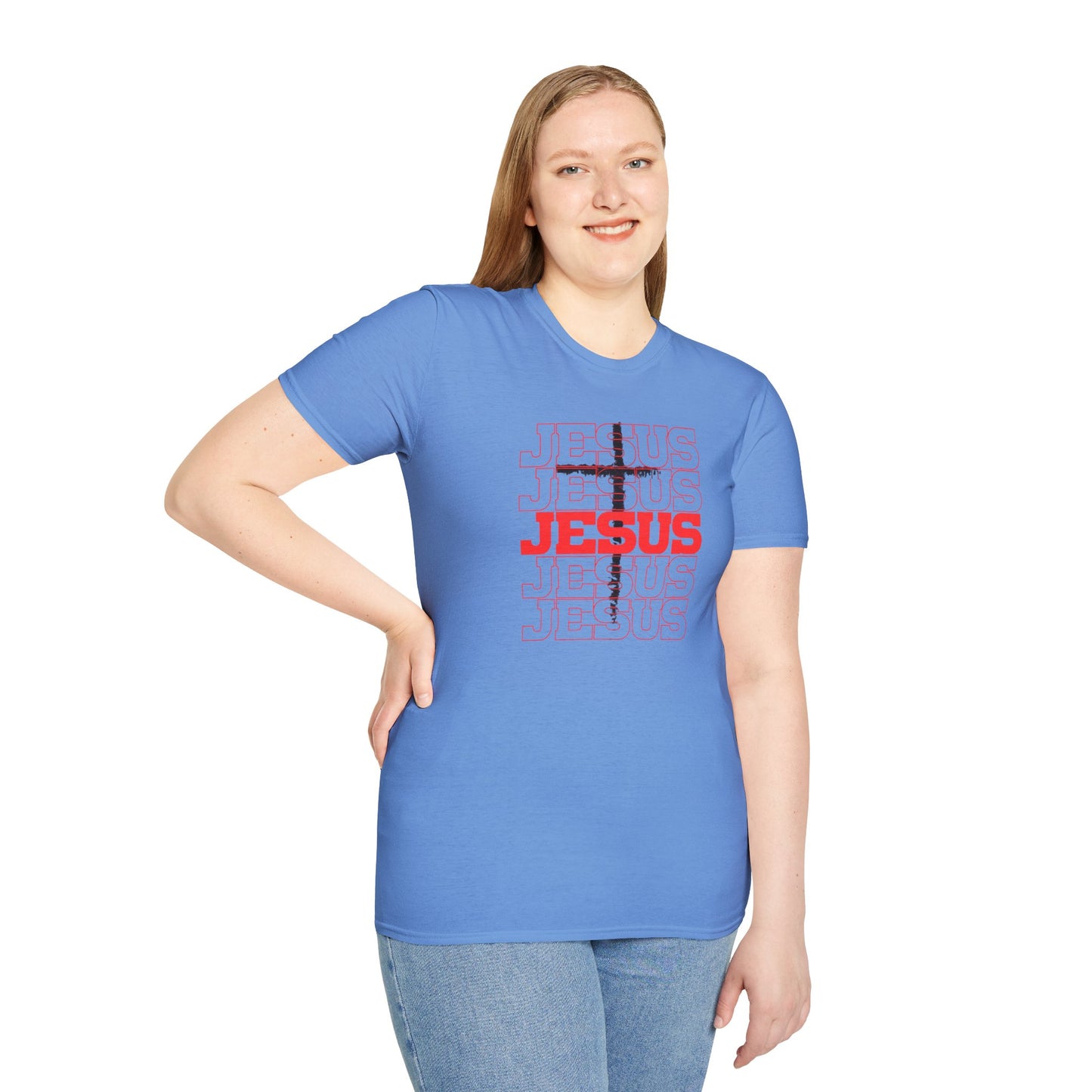 Jesus Cross Red Text Black Cross Graphic T-Shirt — Religious Faith Tee