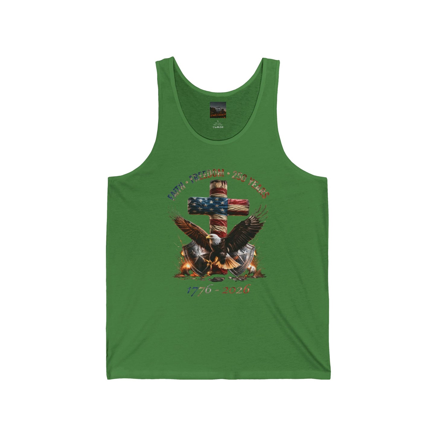 #250 Faith • Freedom 250 Years American Flag Cross & Eagle 1776-2026 Jersey Tank Top