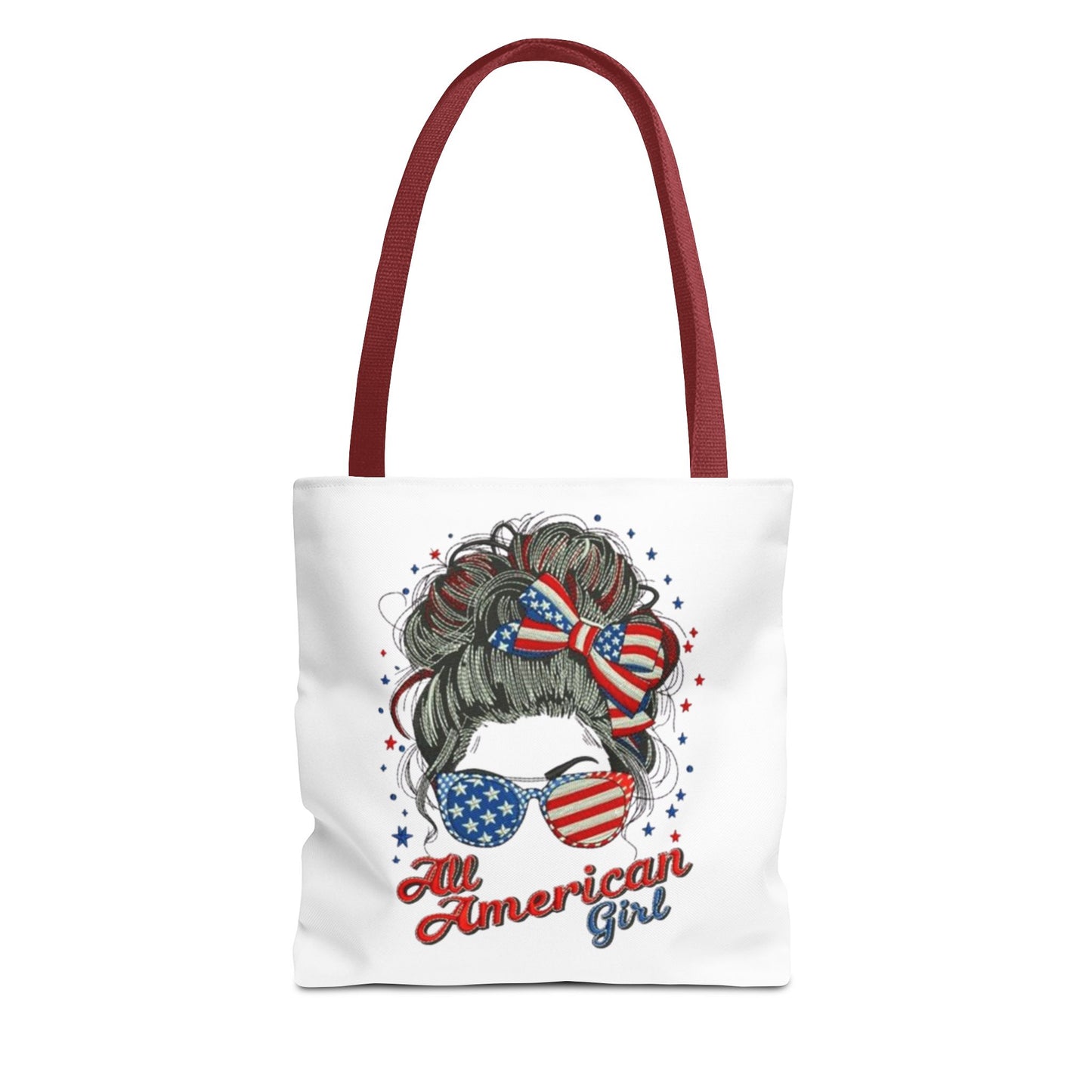 #250 "All American Girl" Patriotic Messy Bun Tote Bag