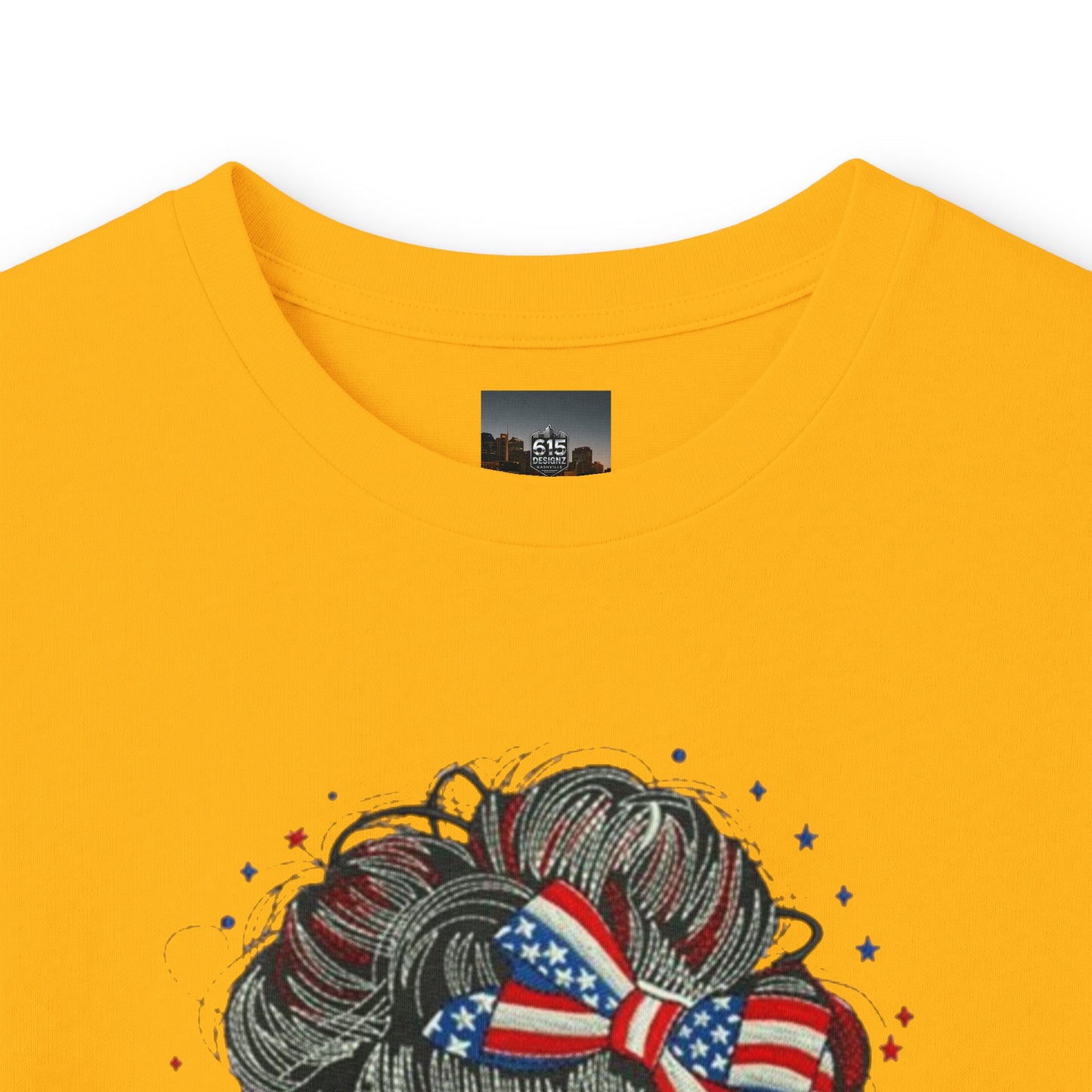 #250 "All American Girl" Patriotic Messy Bun Long Sleeve Tee