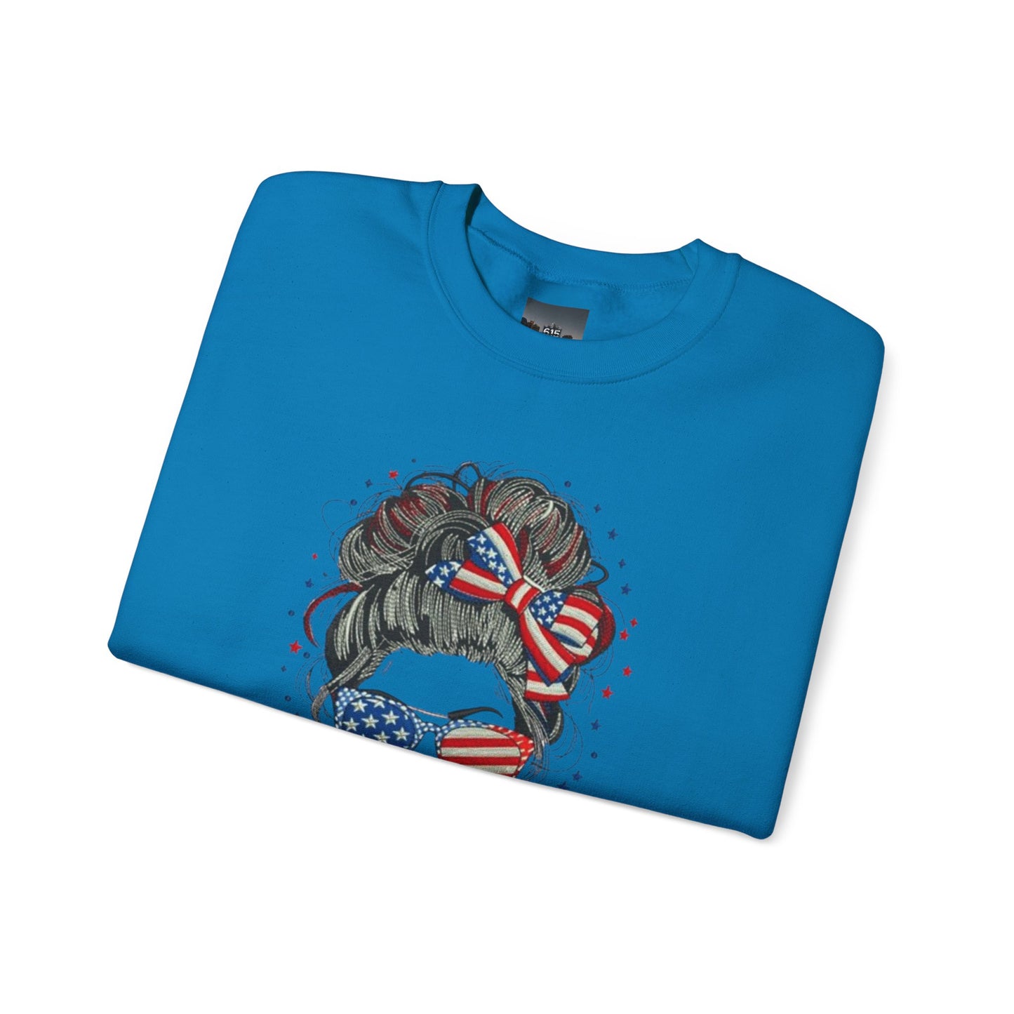 #250 "All American Girl" Patriotic Messy Bun Sweatshirt