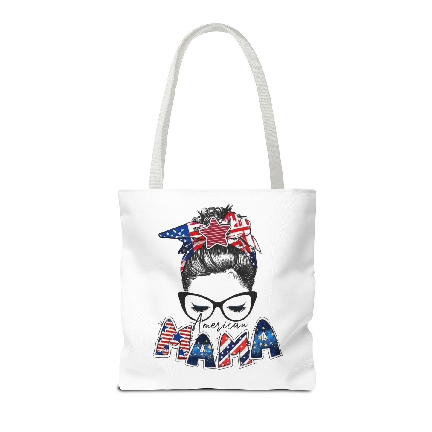 #250 Mama USA Flag Messy Bun Tote Bag