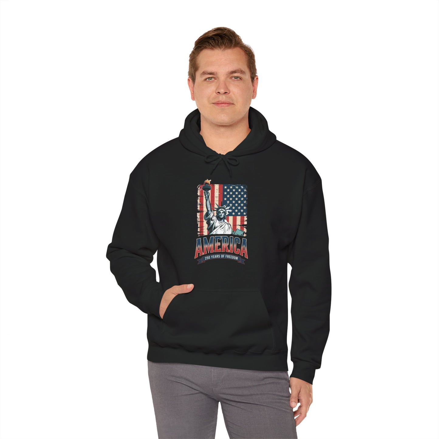 #250 Statue of Liberty American Flag 'America' Patriotic Independence Day Hoodie