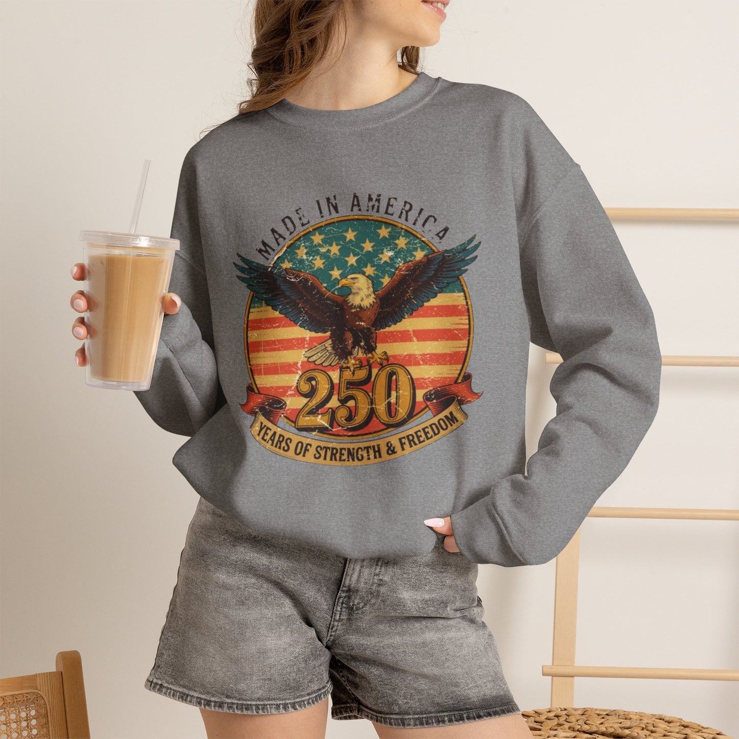 #250 Made in America Eagle 250th Anniversary Patriotic Crewneck Sweatshirt