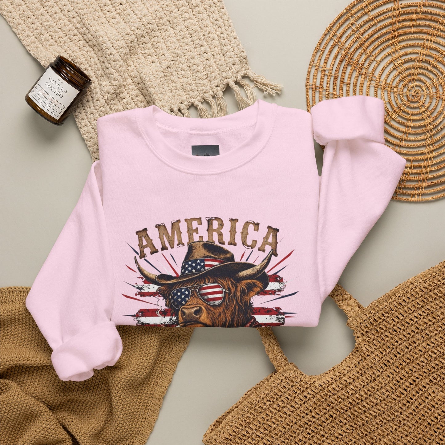 #250 America 250 Strong Patriotic Bull with American Flag Sweatshirt
