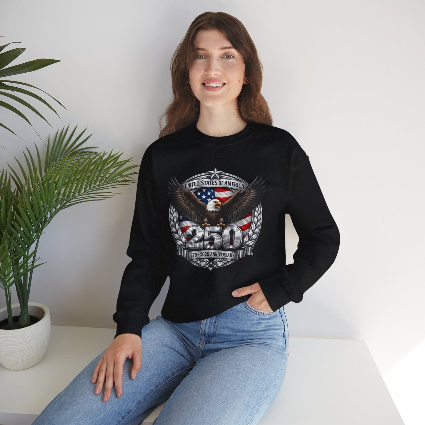 #250 Patriotic Bald Eagle 250 United States Emblem Crewneck Sweatshirt