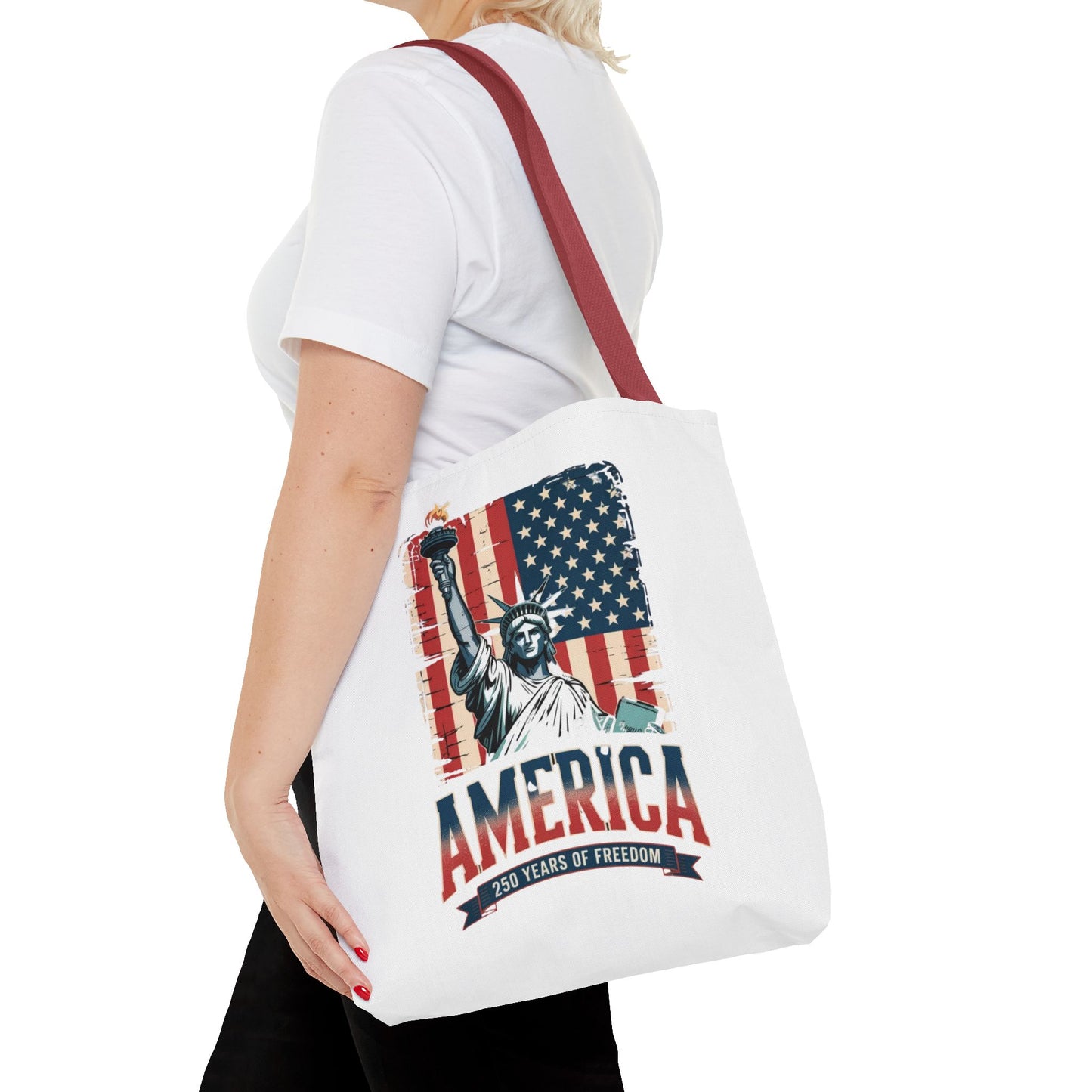 #250 Statue of Liberty American Flag 'America' Patriotic Independence Day Tote Bag