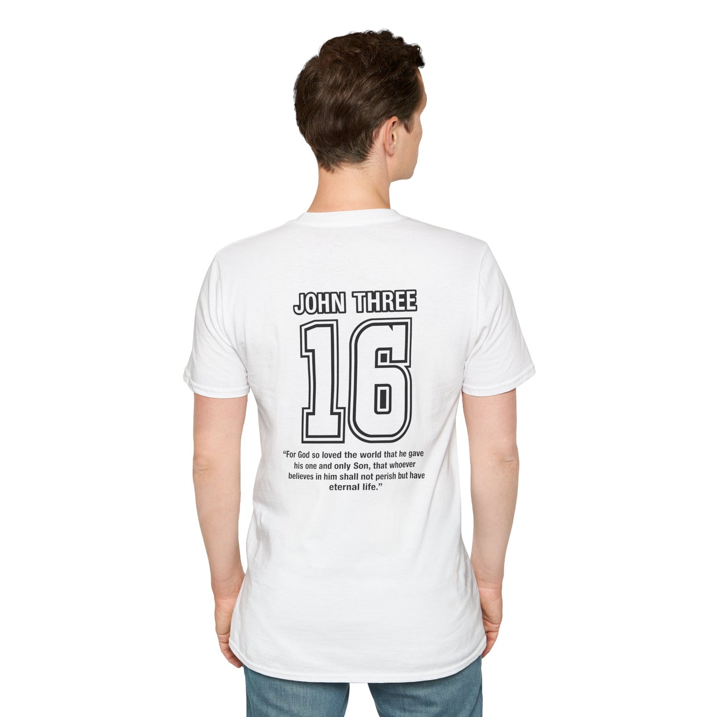 John Three 16 Chest and Back Jersey Print with Scripture Tee
