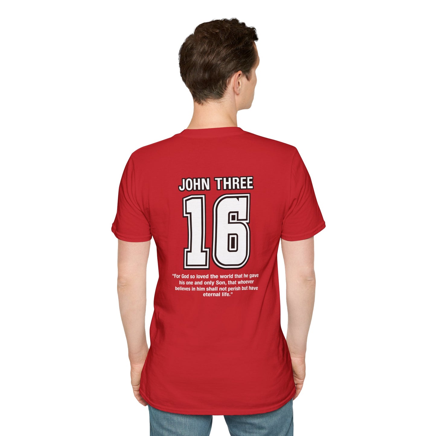 John Three 16 Chest and Back Jersey Print with Scripture Tee