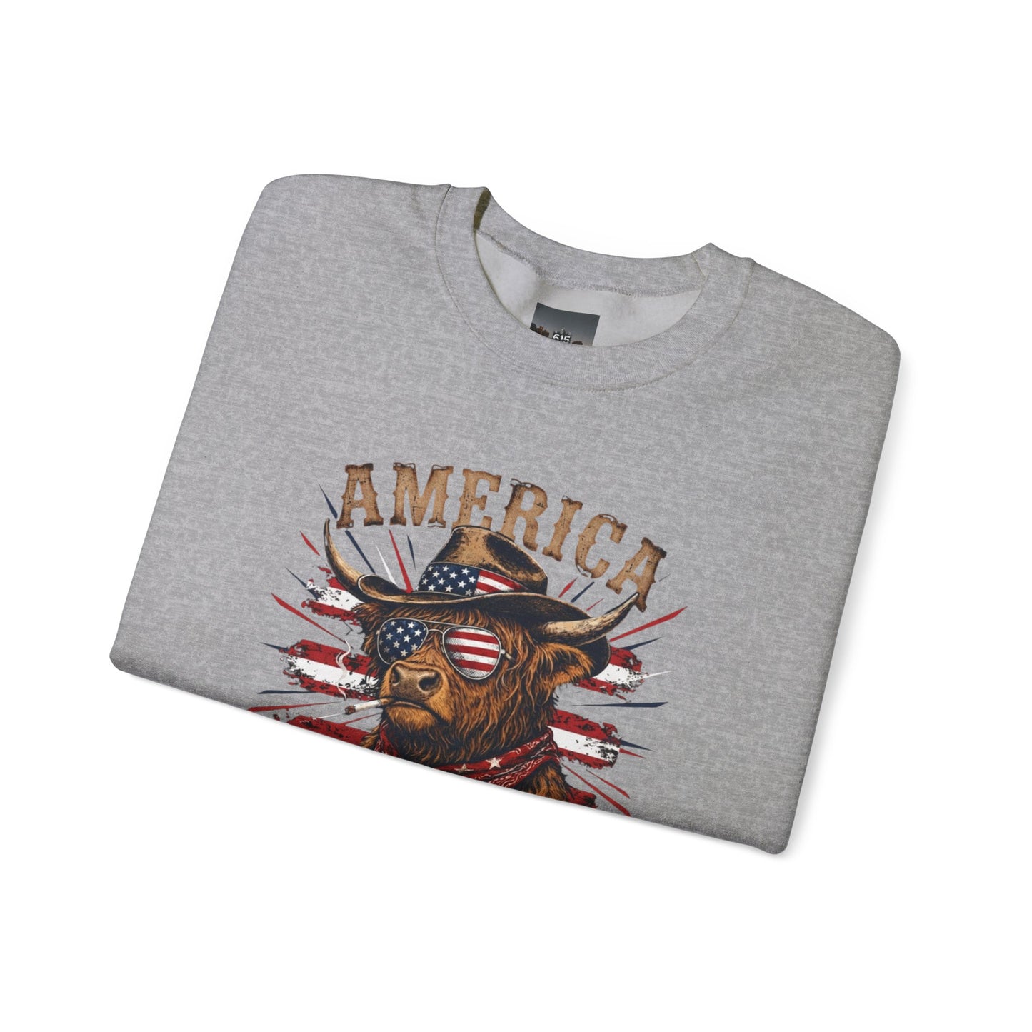 #250 America 250 Strong Patriotic Bull with American Flag Sweatshirt