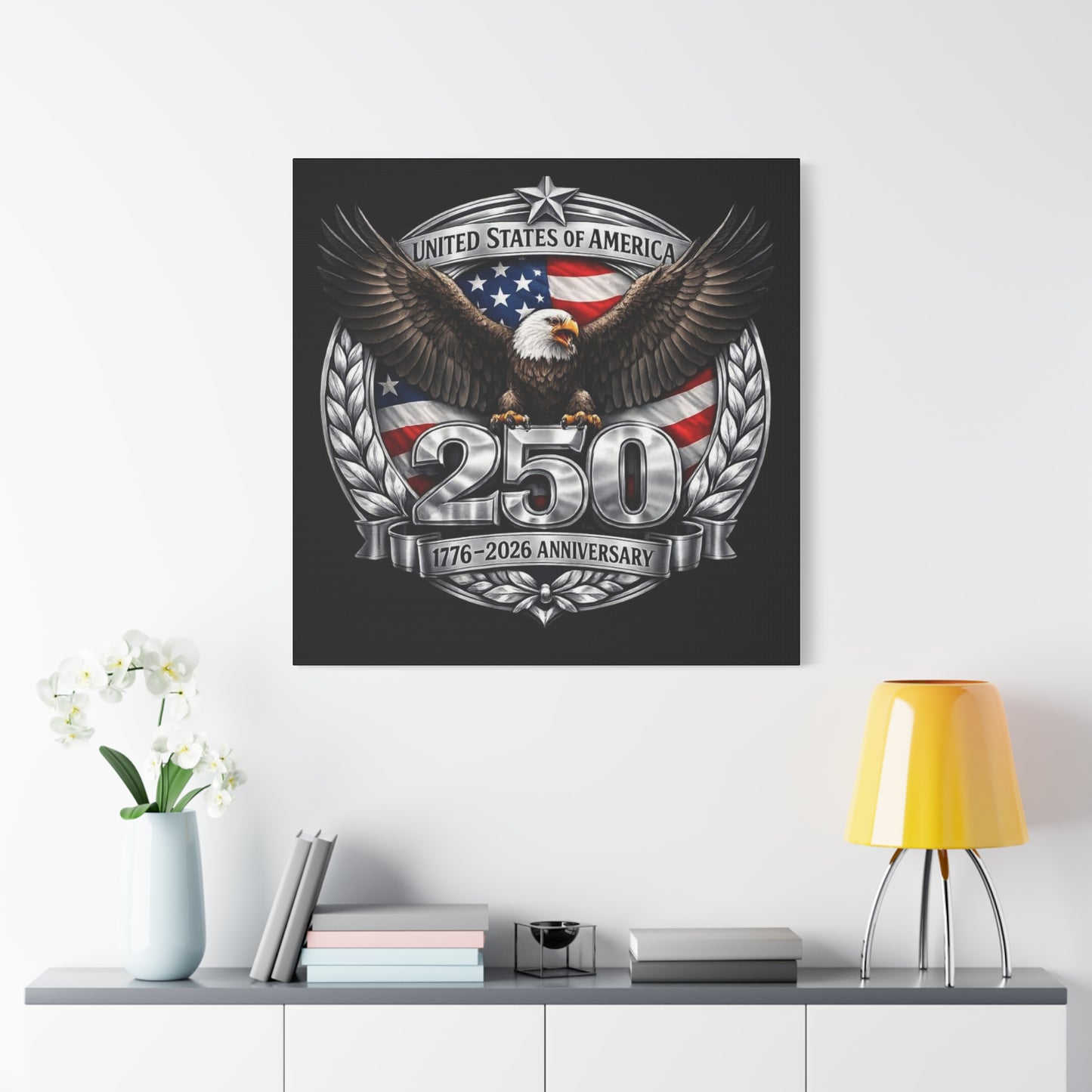 #250 Patriotic Bald Eagle 250 United States Emblem Matte Canvas Wall Art