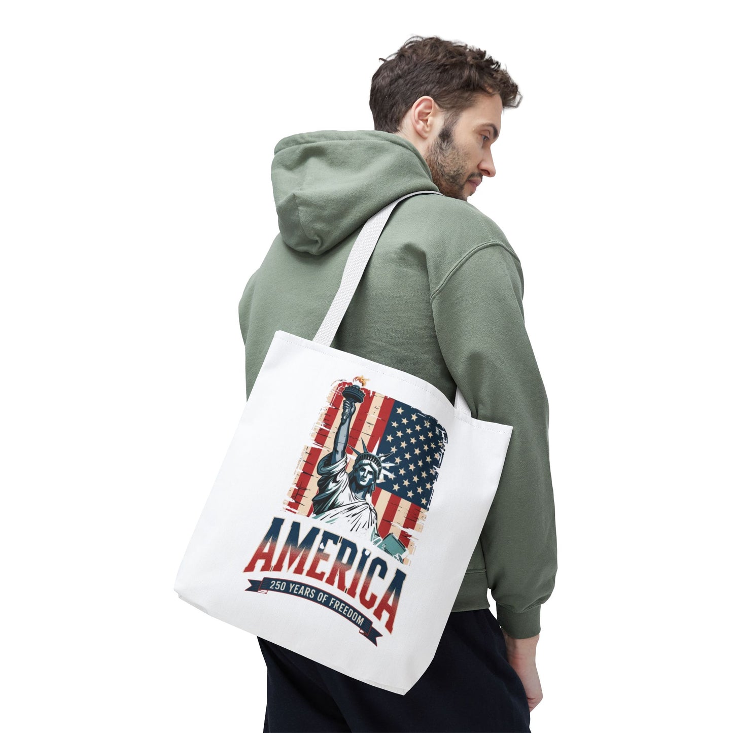 #250 Statue of Liberty American Flag 'America' Patriotic Independence Day Tote Bag