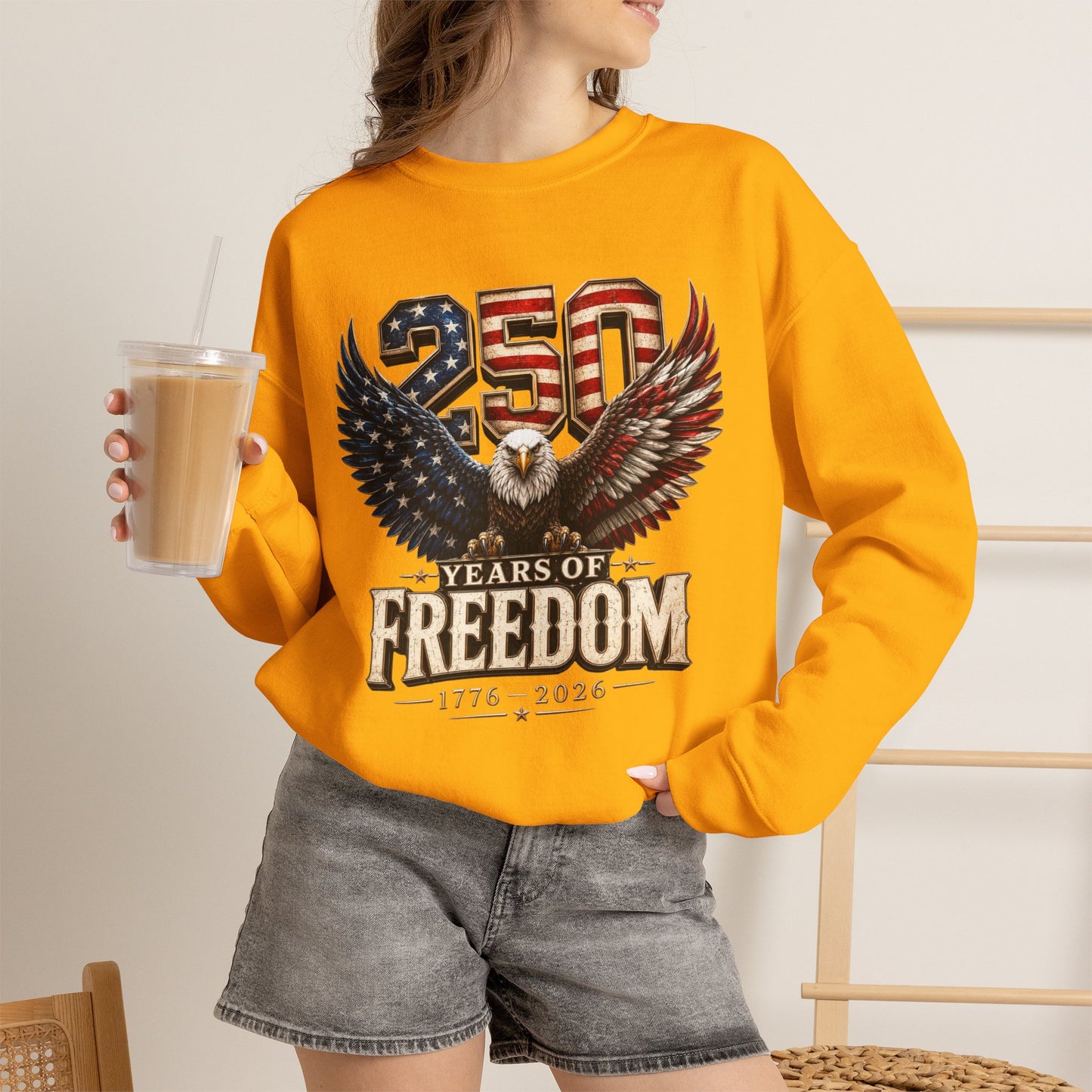 #250 250 Years of Freedom Eagle Patriotic American Flag Anniversary (1776–2026) Crewneck Sweatshirt