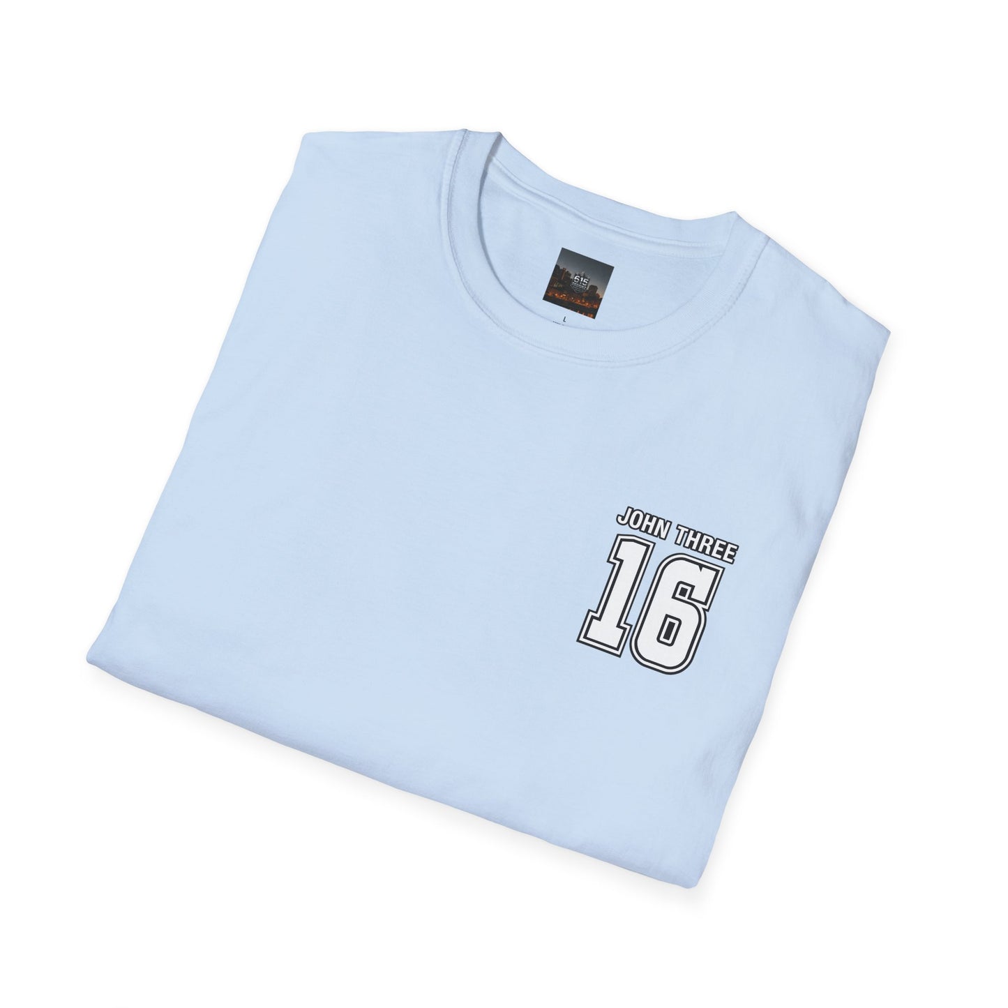 John Three 16 Chest and Back Jersey Print with Scripture Tee
