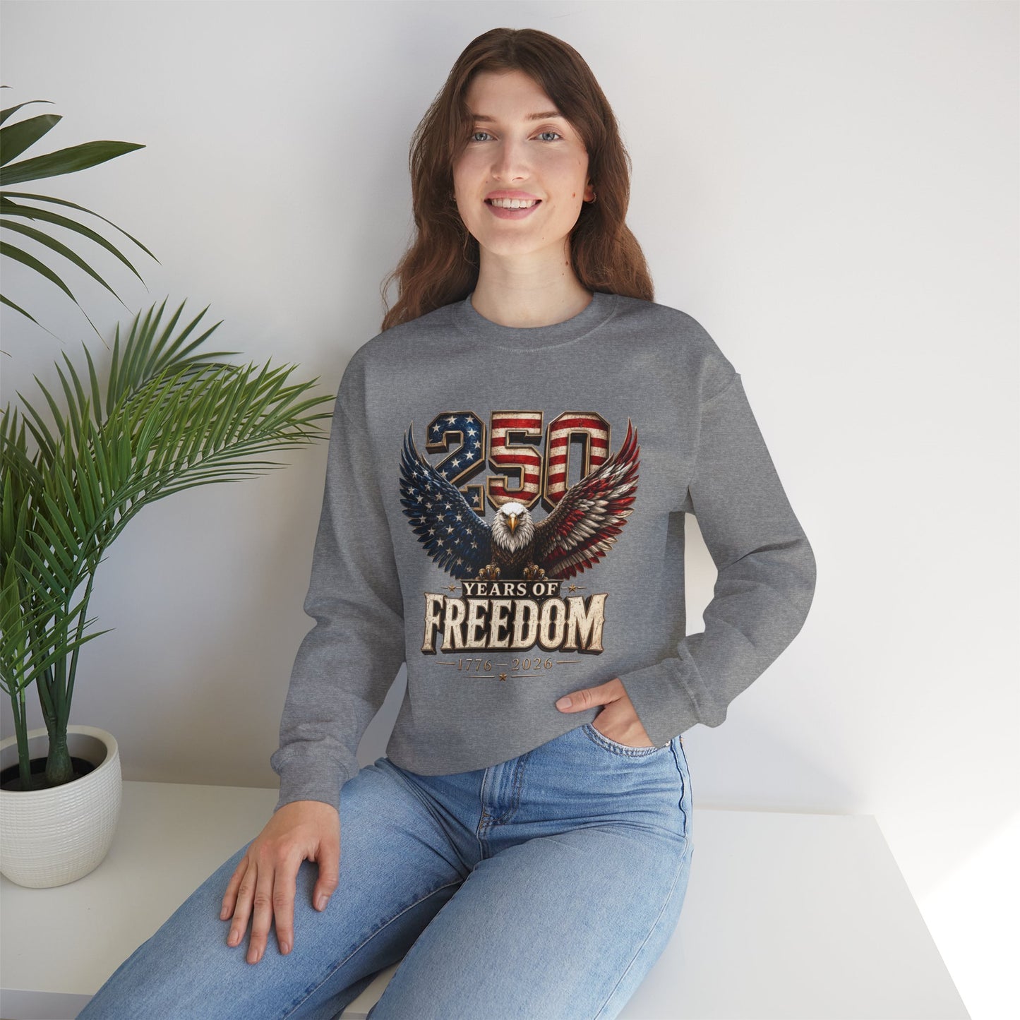 #250 250 Years of Freedom Eagle Patriotic American Flag Anniversary (1776–2026) Crewneck Sweatshirt