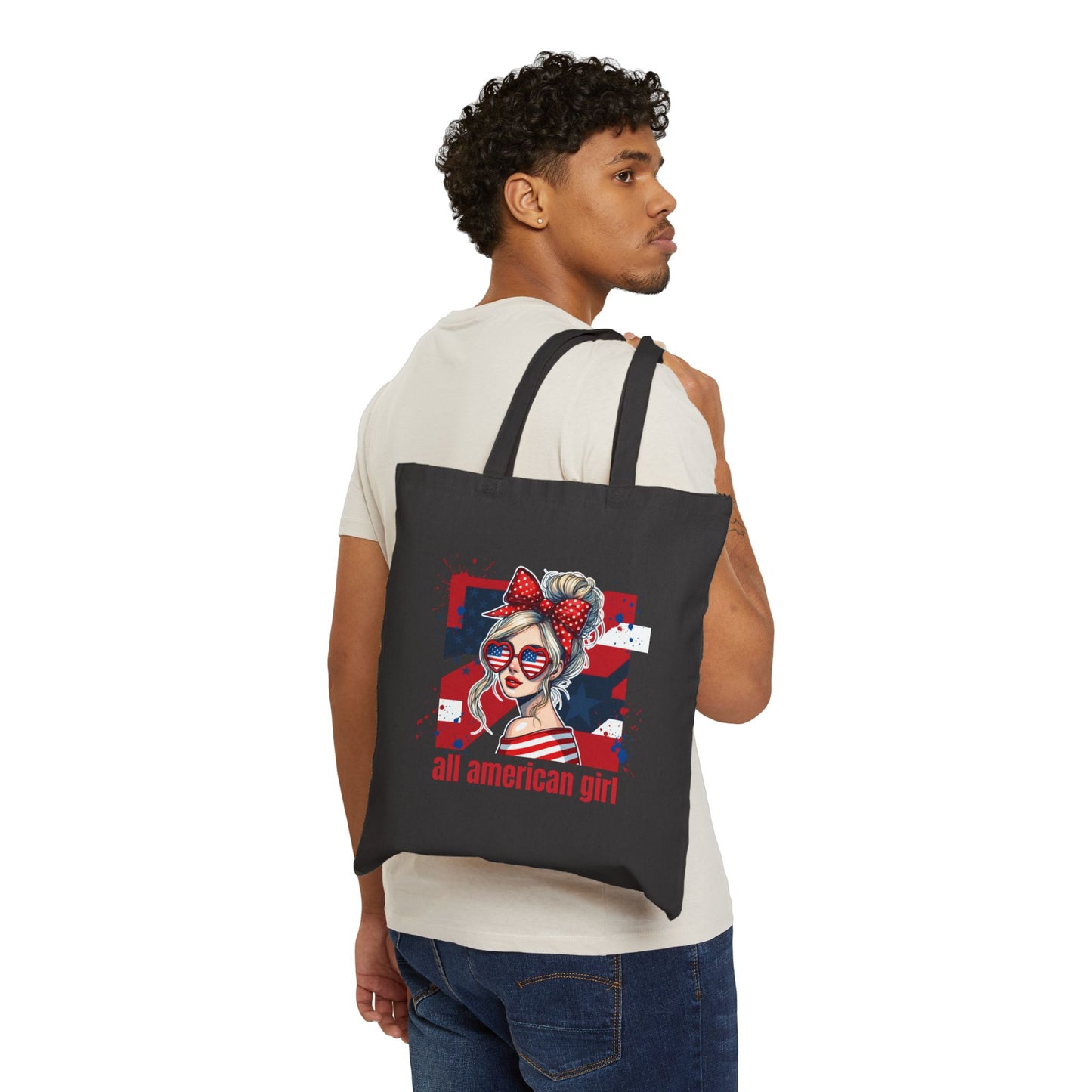 #250 All American Girl Patriotic Canvas Tote Bag