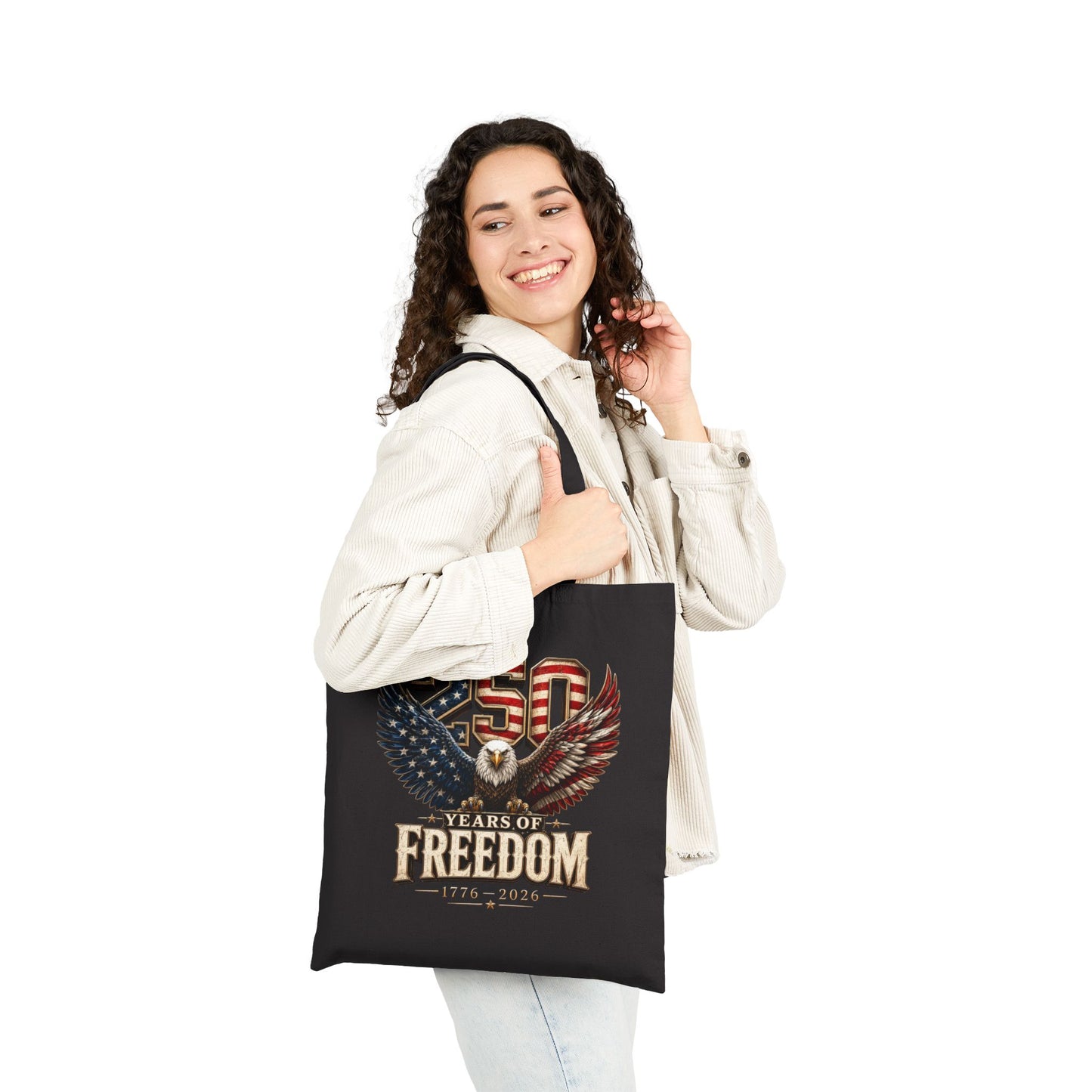 #250 250 Years of Freedom Eagle Patriotic American Flag Anniversary (1776–2026) Canvas Tote
