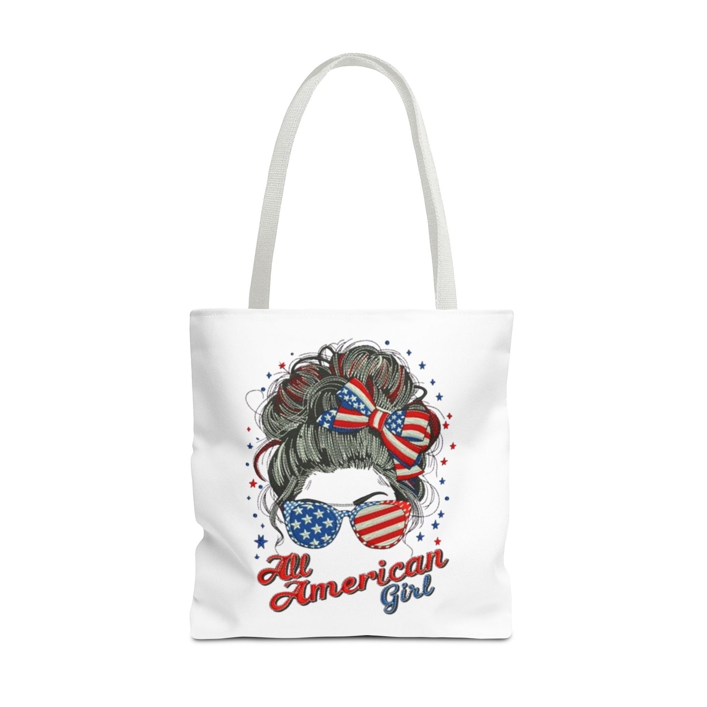 #250 "All American Girl" Patriotic Messy Bun Tote Bag