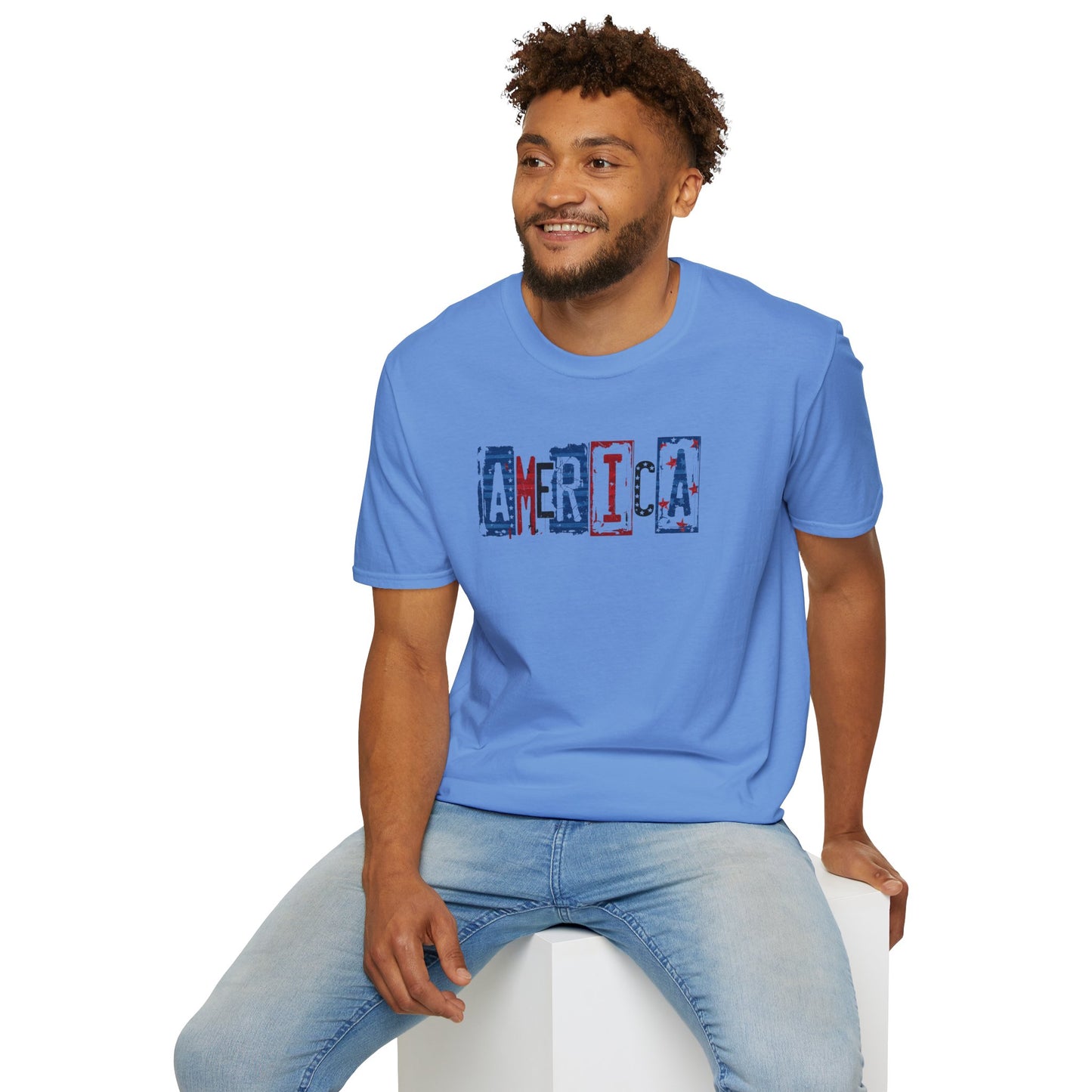 #250 America Retro Block Text Patriotic T-Shirt