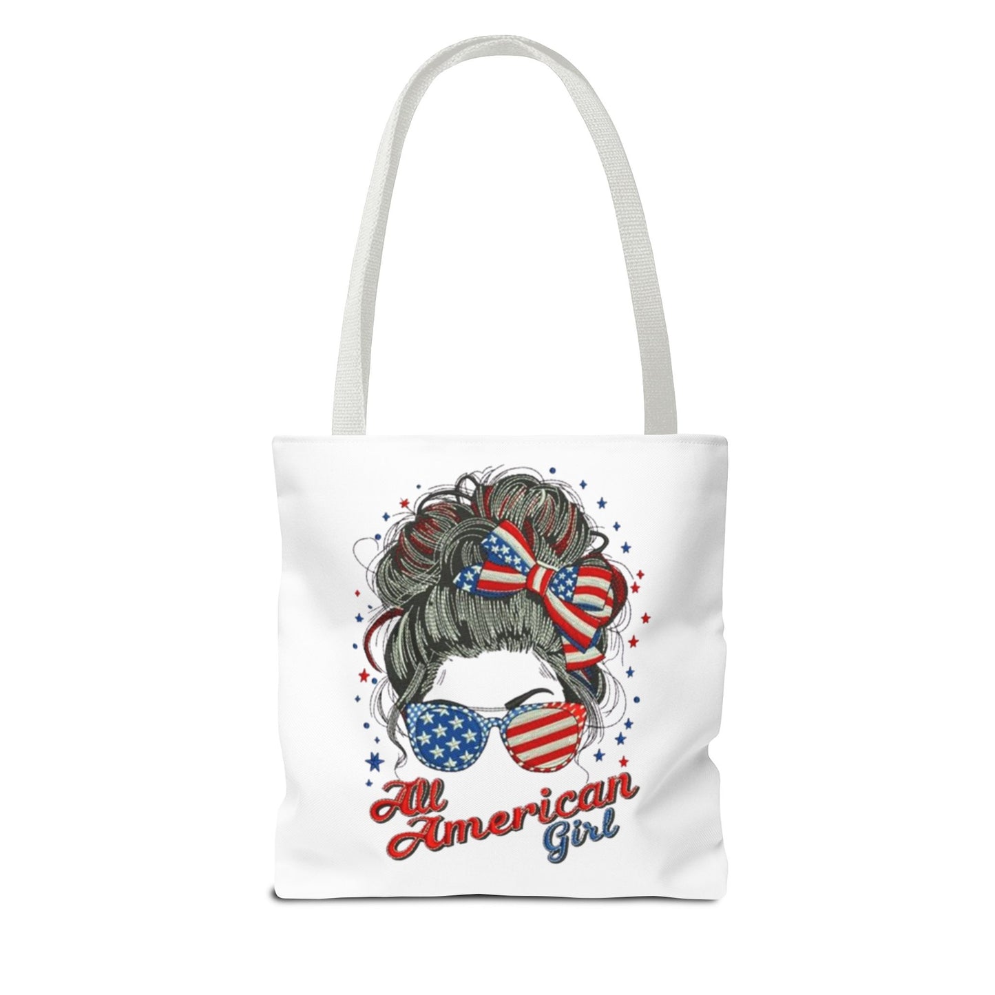 #250 "All American Girl" Patriotic Messy Bun Tote Bag